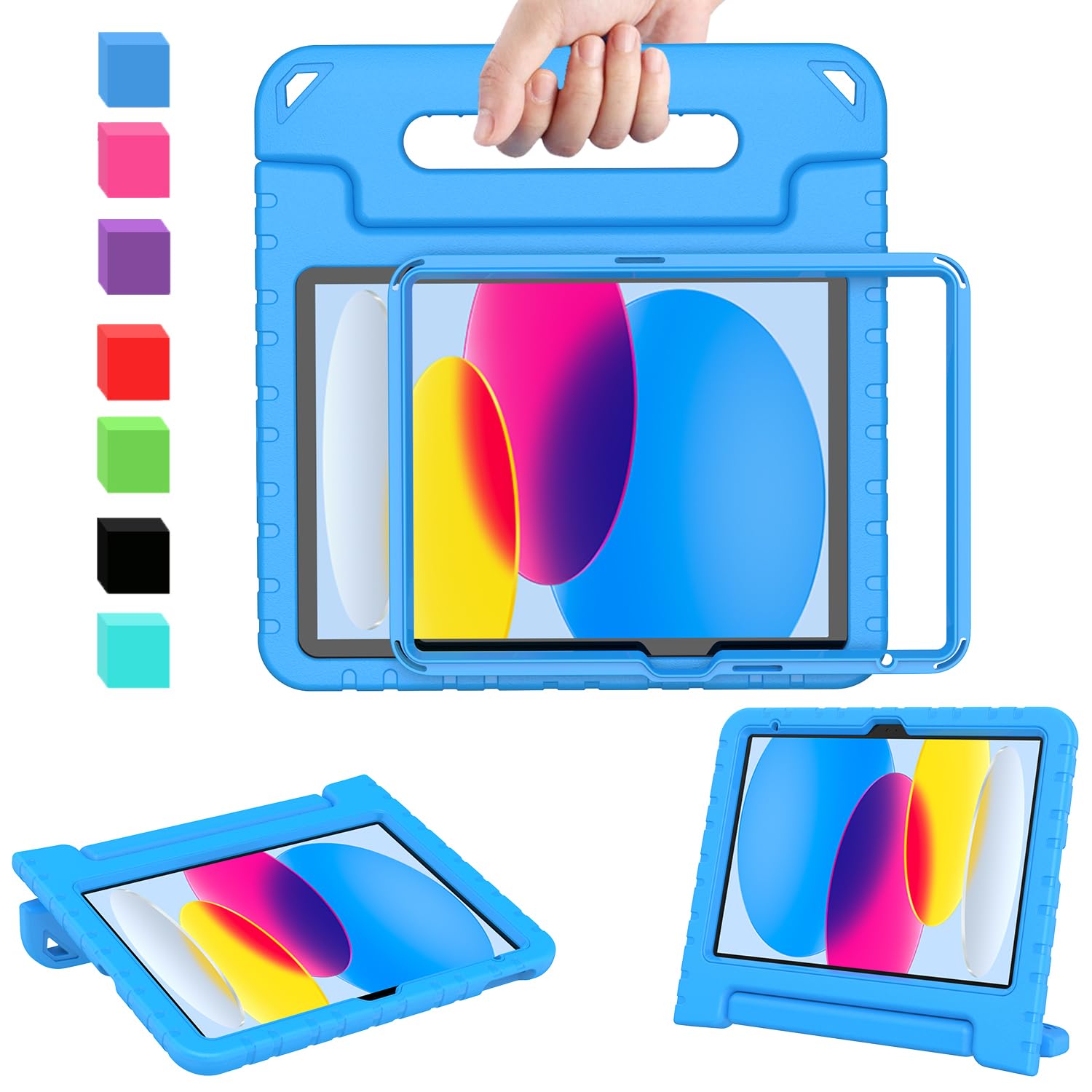 AVAWO Kids Case for iPad 10th Generation 2022, iPad 10.9 Case for Kids with Built-in Screen Protector, Durable Shockproof Lightweight Handle Stand Case for iPad 10 Gen 10.9 Inch, Blue