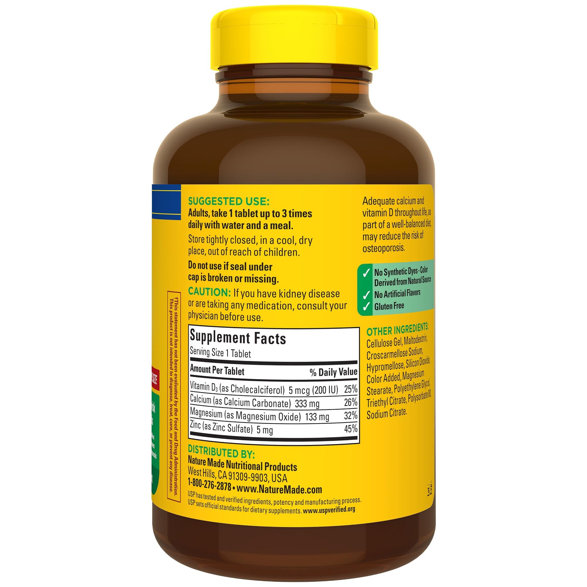 Nature Made Calcium Magnesium Zinc with Vitamin D3, Dietary Supplement for Bone Support, 300 Tablets