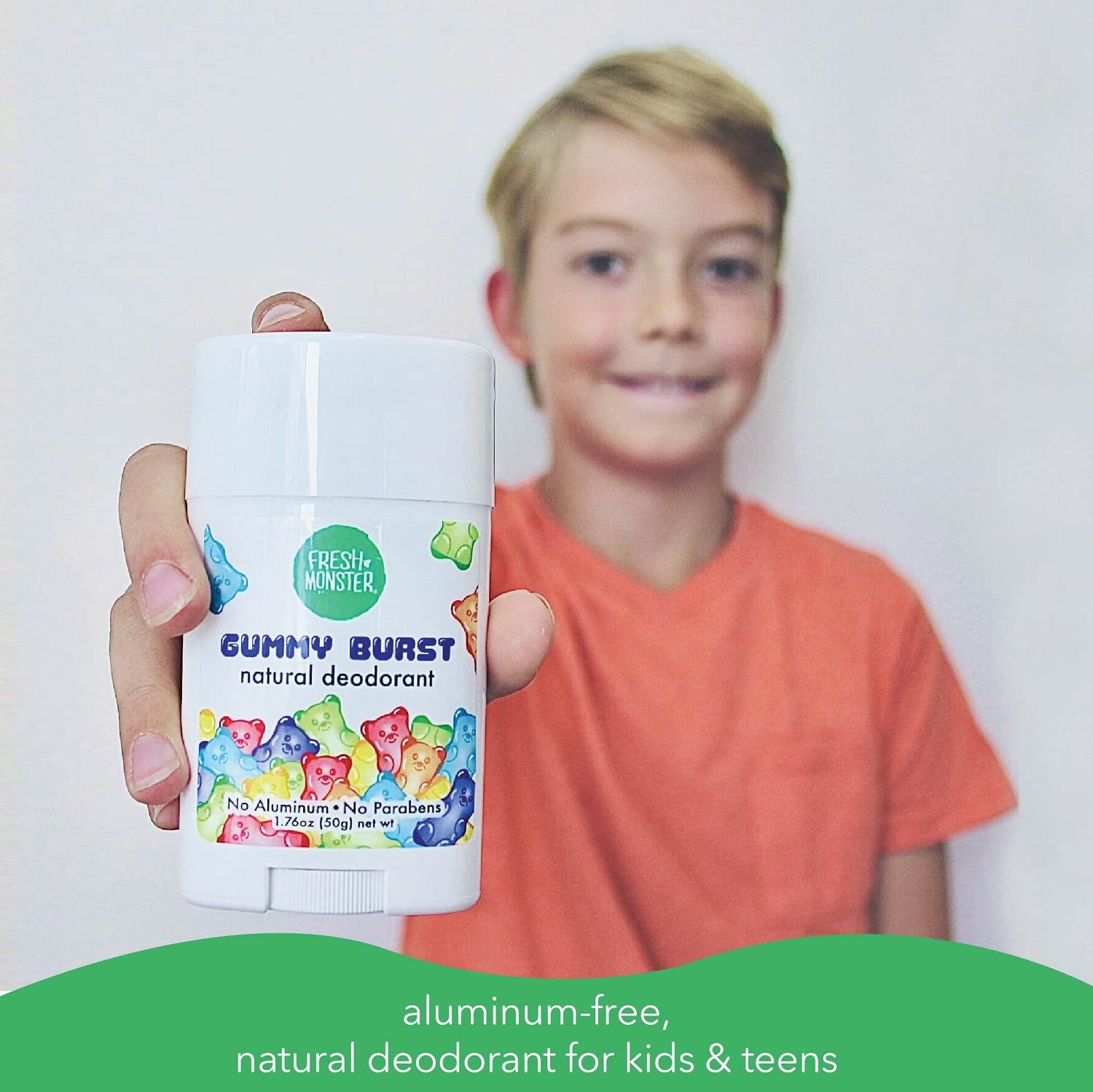 Fresh Monster Natural Deodorant for Kids & Teens I Mom's Choice Gold Award Winner | Aluminum-Free, Paraben-Free, Hypoallergenic I 24-Hour Protection I Beach Gummy Burst Scent I 1.76 oz