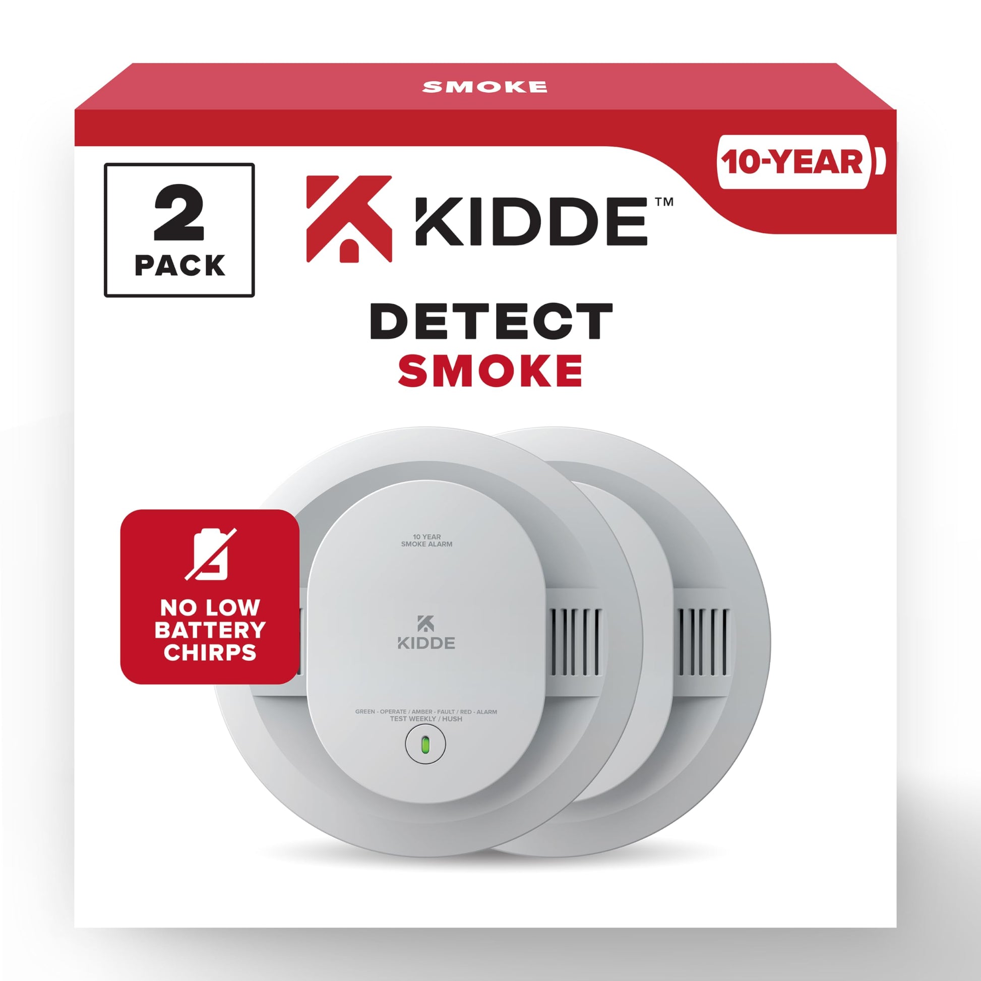 Kidde Smoke Detector, 10-Year Battery Powered, LED Warning Light Indicators