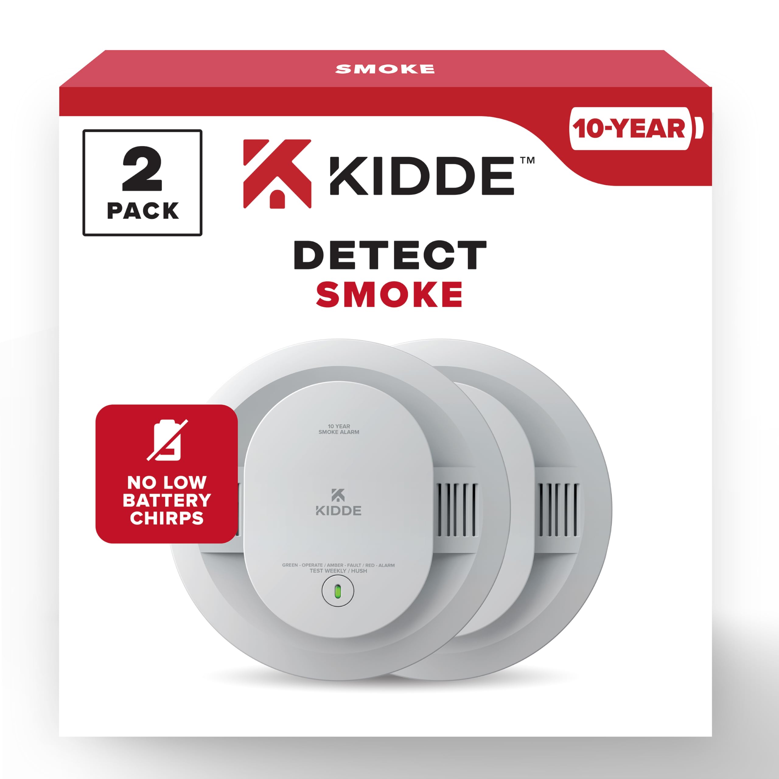 Kidde Smoke Detector, 10-Year Battery Powered, LED Warning Light Indicators