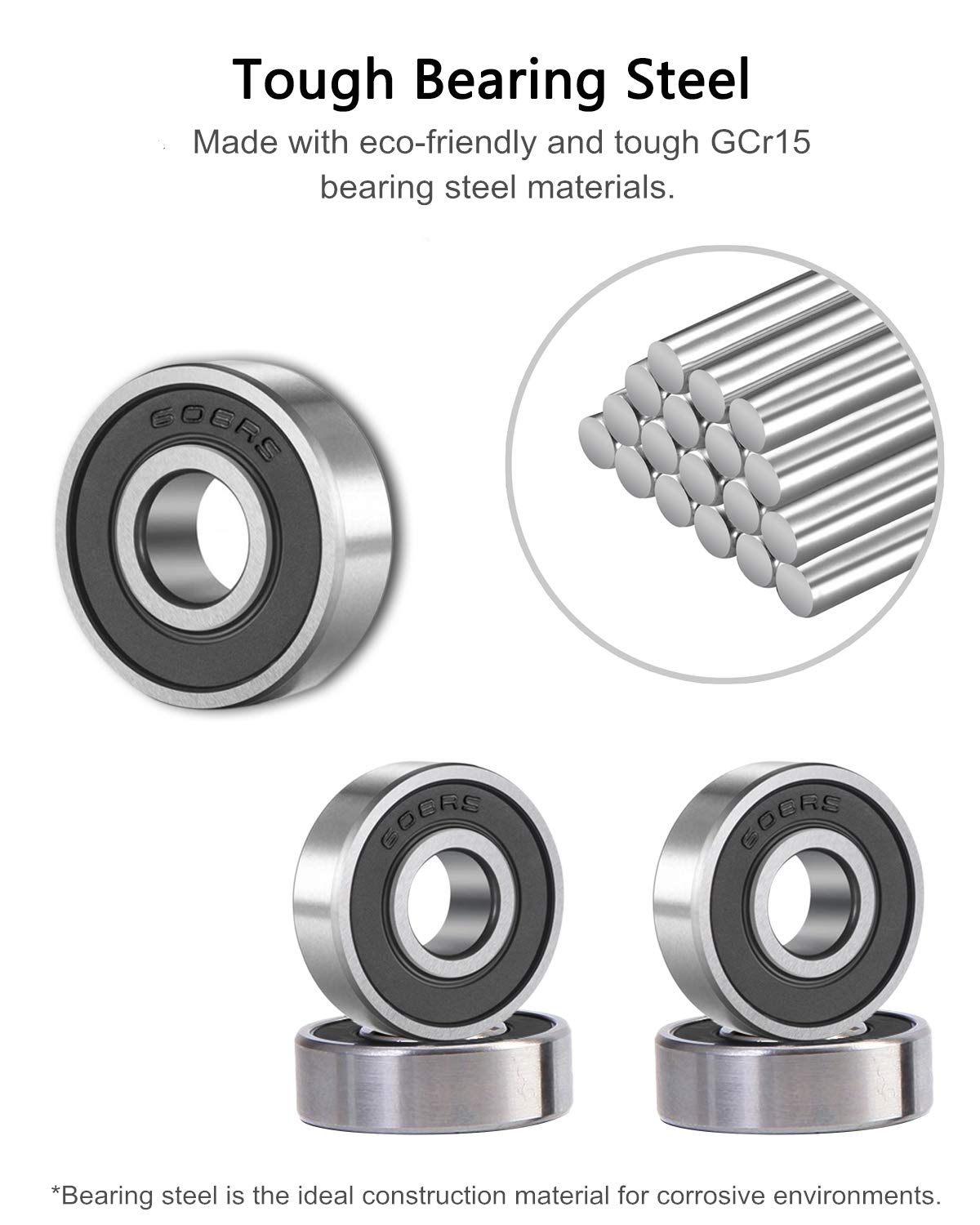 SHKI 20 Pcs 608 2RS Ball Bearings – Bearing Steel and Double Rubber Sealed Miniature Deep Groove Ball Bearings (8mm x 22mm x 7mm) (608 2RS)