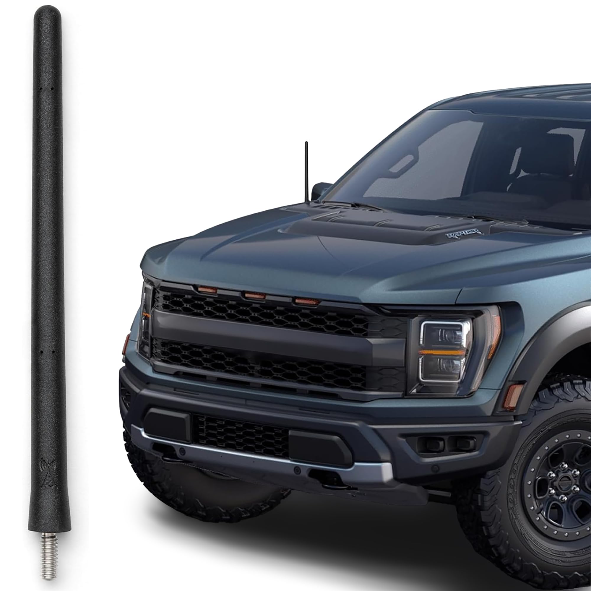 Short Rubber Antenna for Ford F-150 (2009-2025) - Bronco (2021-2025) USA Stainless Steel Threading, 6 3/4 Inch Truck Accessory, Car Wash Proof, Easy Installation, Enhanced Reception w/Copper Coil