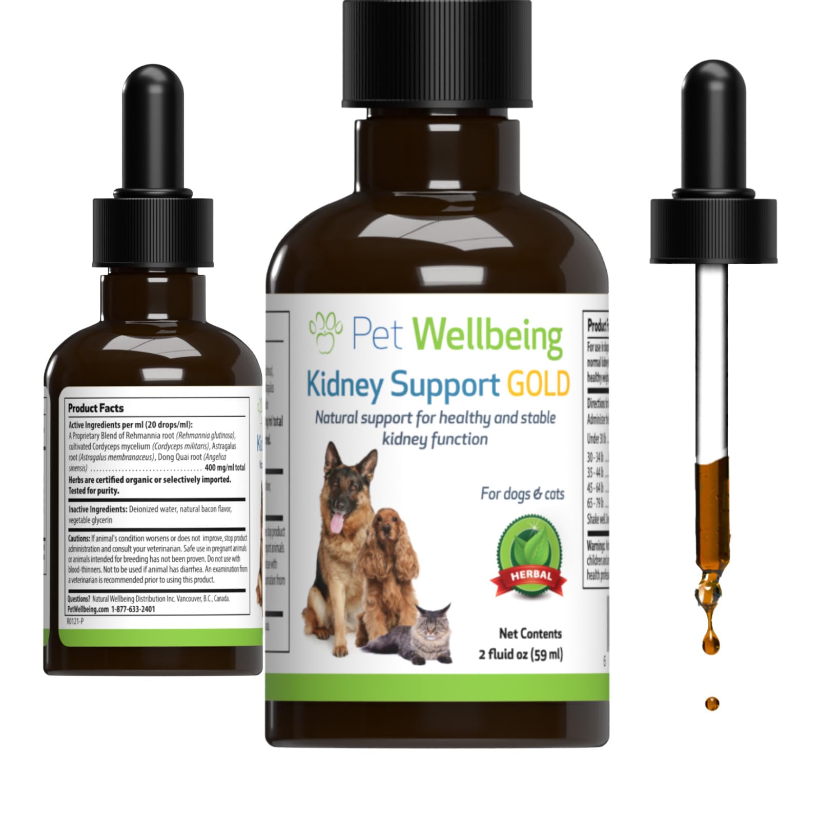 Pet Wellbeing Kidney Support Gold for Dogs - Veterinarian-Formulated - Supports Healthy Kidney Function in Dogs - Herbal Supplement 2 oz (59 ml)