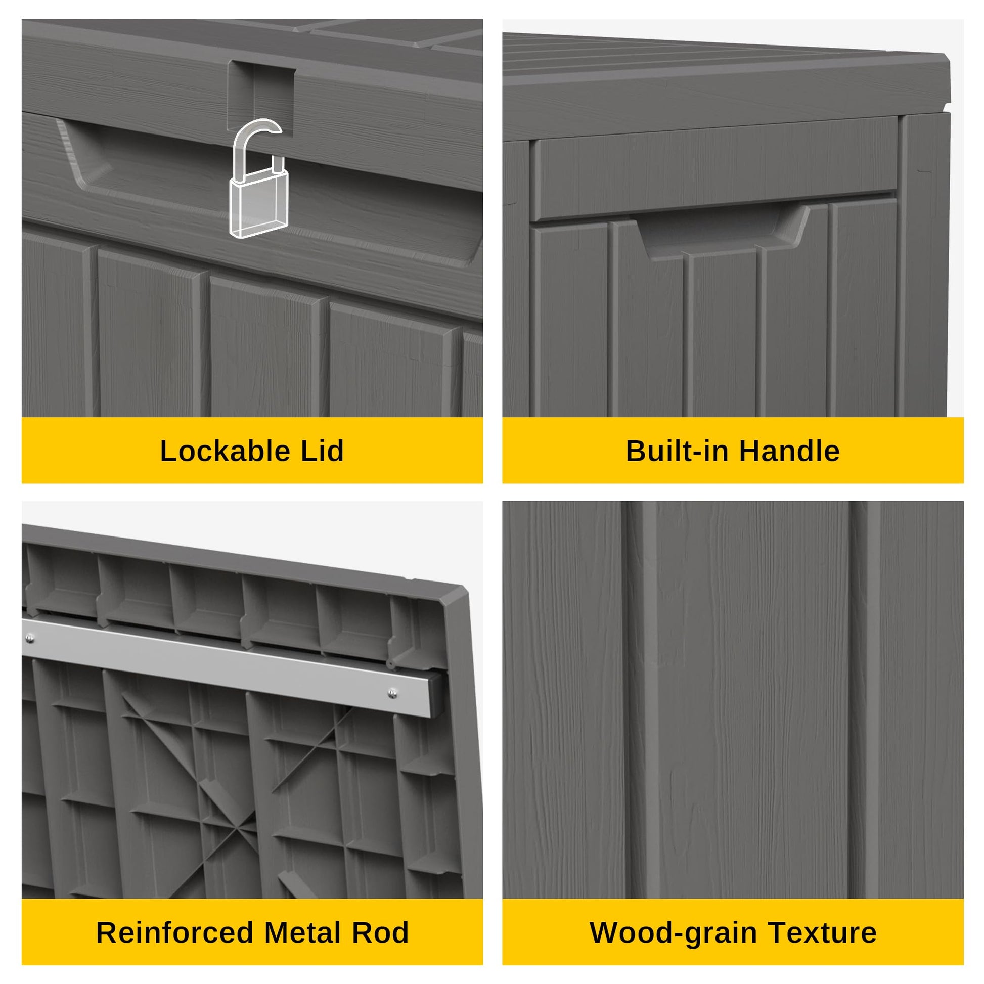 EAST OAK Outdoor Storage Box, 60 Gallon Deck Box Indoor and Outdoor Use, Waterproof Resin Storage Bin for Patio Cushions, Gardening Tools, Lockable, UV Resistant, Grey