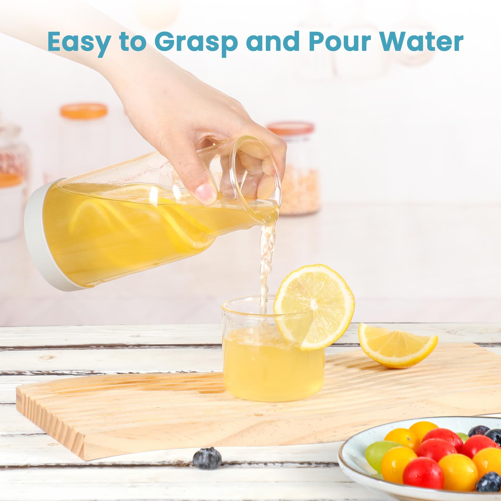 Wikapy Bedside Water Carafe and Glass Set With Silicone Coaster for Nightstand, Bedroom, 18 OZ Clear Mouthwash Dispenser for Bathroom