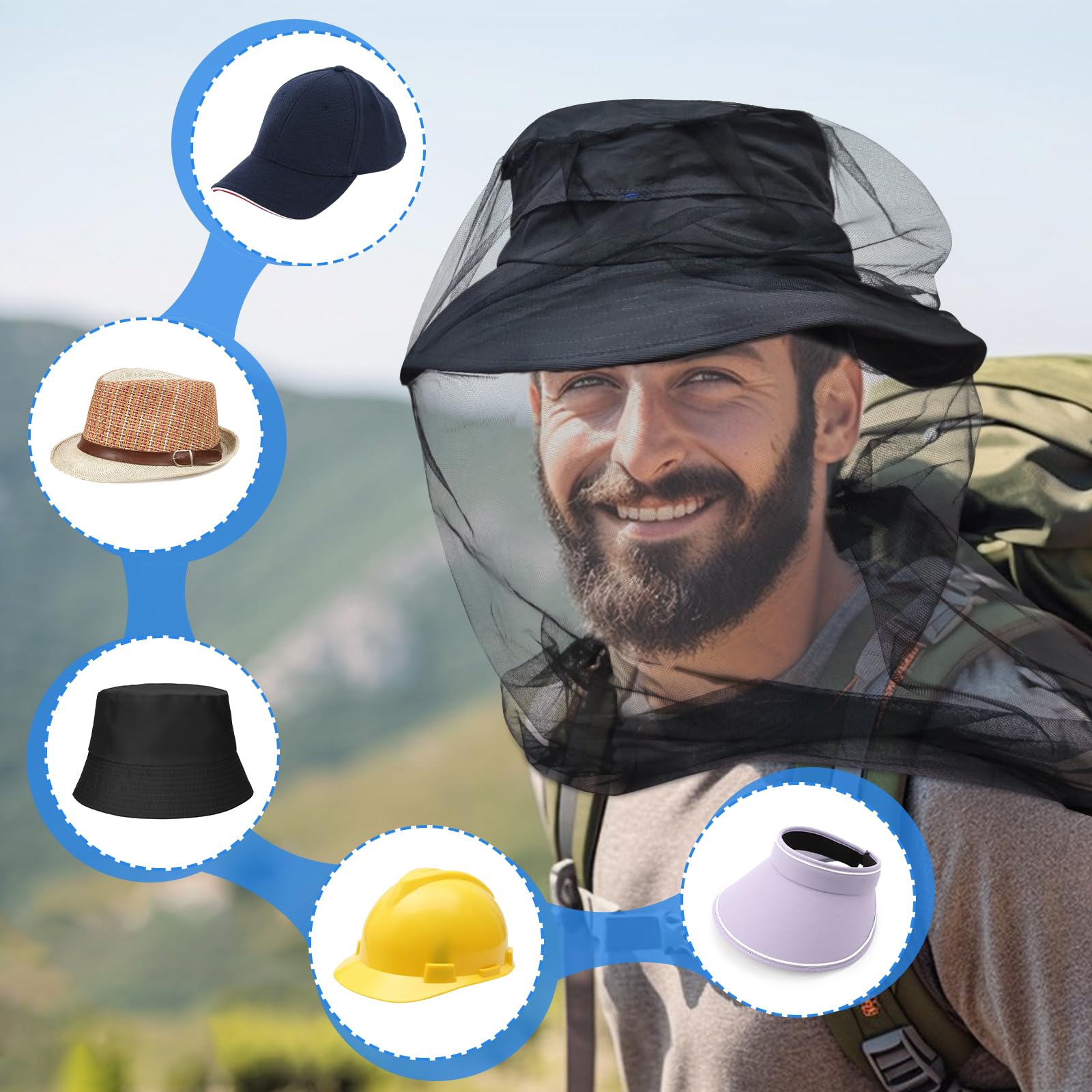 South to East Premium Mosquito Head Net for Insect, 2 Pack, Fly & Bug Protection | Ultra Large & Long, Extra Fine Holes for Camping, Hiking, Fishing, Gardening, Safari, Fits All Hats for Men & Women