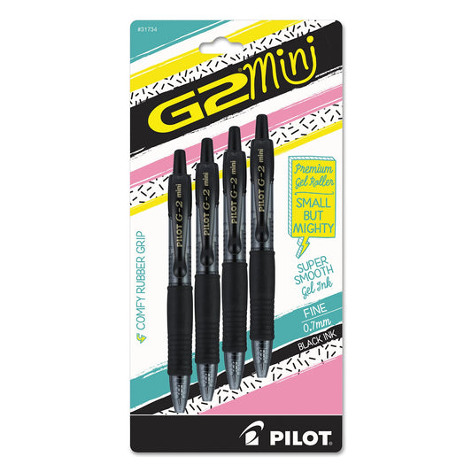 Pilot G2 Mini Gel Pen, Retractable, Fine 0.7 Mm, Black Ink, Black Barrel, 4/pack