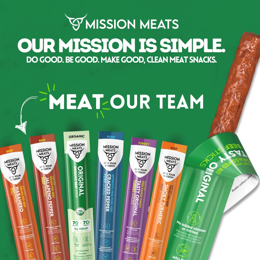 Mission Meats Kids Beef Sticks – 100% Grass Fed & Pasture Raised, Healthy Snacks for Kids, Sugar Free Protein, Gluten & Nut Free, Individually Wrapped, Mini 0.5oz (24ct Bag)