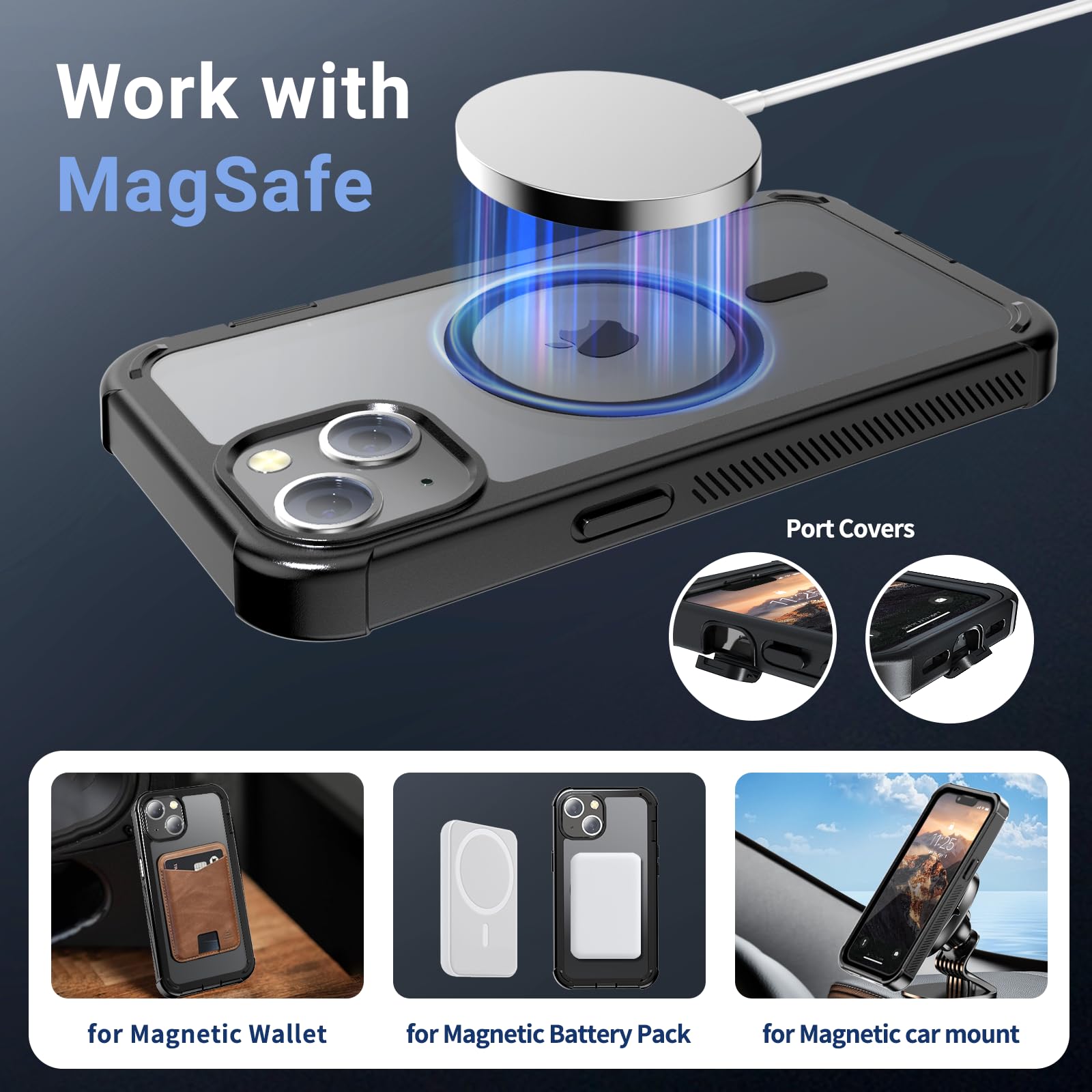jaroco for iPhone 14 case, with [Compatible with MagSafe][Military Grade Drop Protection][Heavy Duty Protection][Non-Slip][Shockproof] with 2-Layer Durable Bumper Phone Case 6.1''-Black