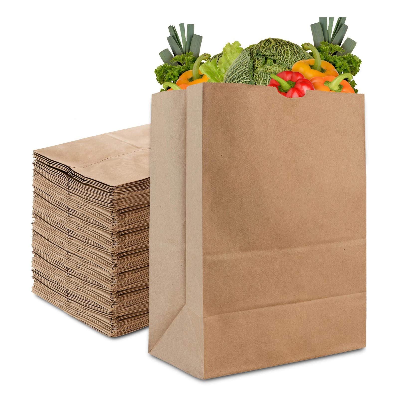 Stock Your Home 57 Lb Kraft Paper Bag (100 Count) Heavy Duty, Large Brown Paper Grocery Bags for Food Shopping, Recycling, Trash, Bulk Pack Size