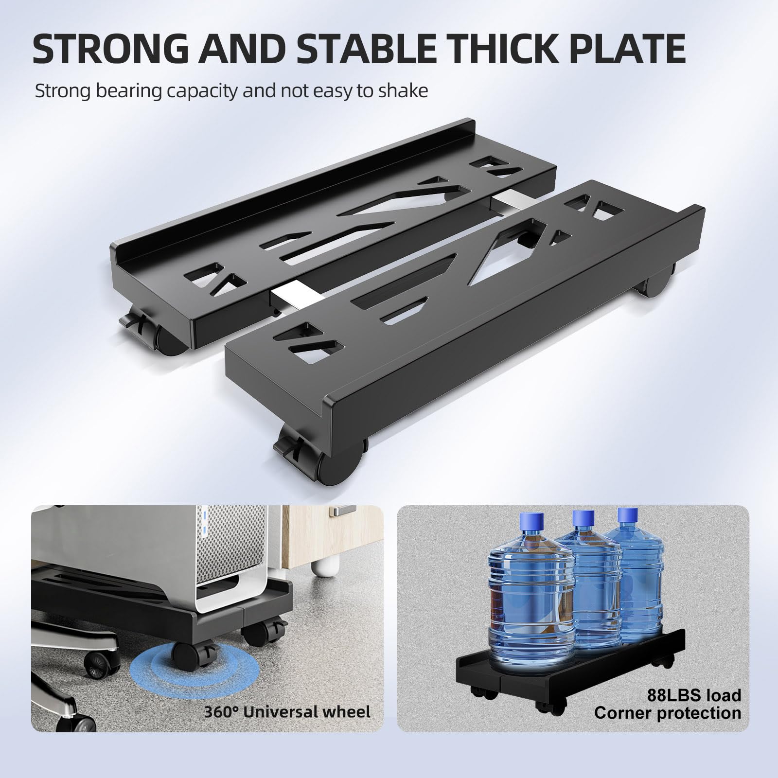 Adjustable Mobile CPU Stand, Ventilated Computer Tower Stand with 4 Caster Wheels Fits Most PC Tower, Under Desk CPU Holder PC Floor Cart Computer Riser for Gamers and Students (Black)