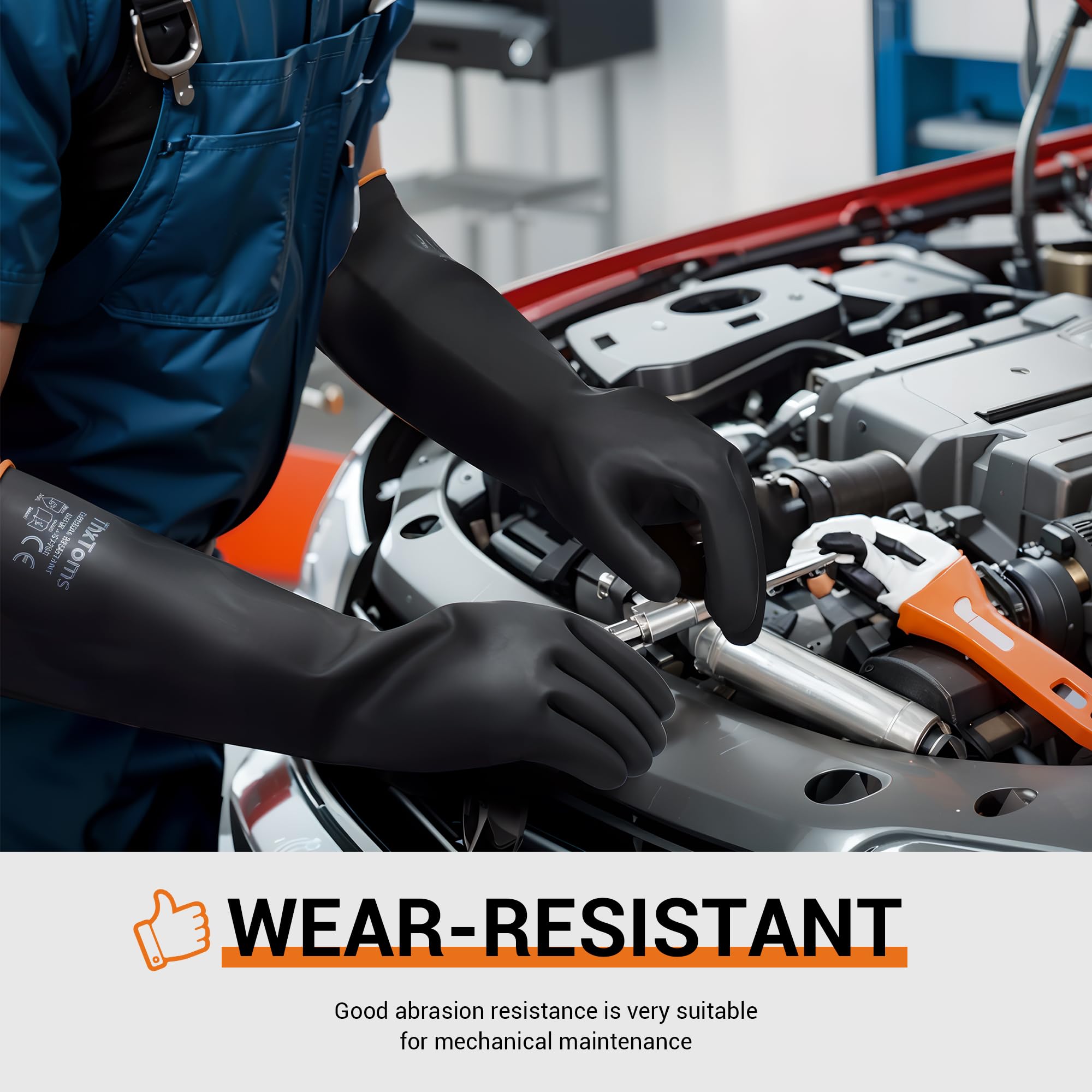 ThxToms Chemical Resistant Gloves,Long Heavy Duty Gloves,Puncture Resistant, Resist Acid,Oil,Alkali, Waterproof for Industrial Cleaning,Gardening,22", 1 Pair