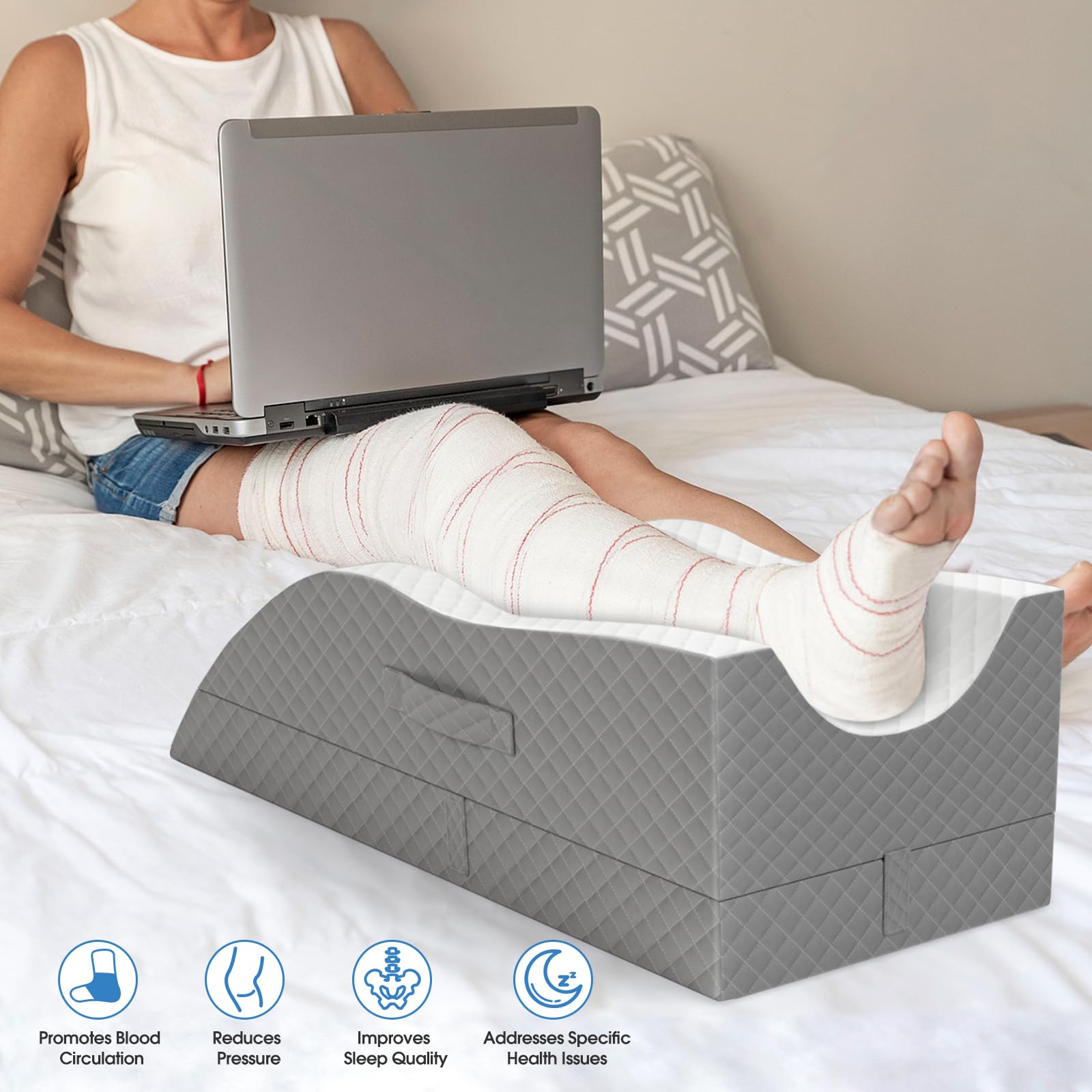 TranquilRelax Elevation Pillows for Leg After Surgery, Memory Foam Adjustable Leg Wedge Pillow for Injury or Rest, Ankle Pillow for Sleeping Blood Circulation Grey