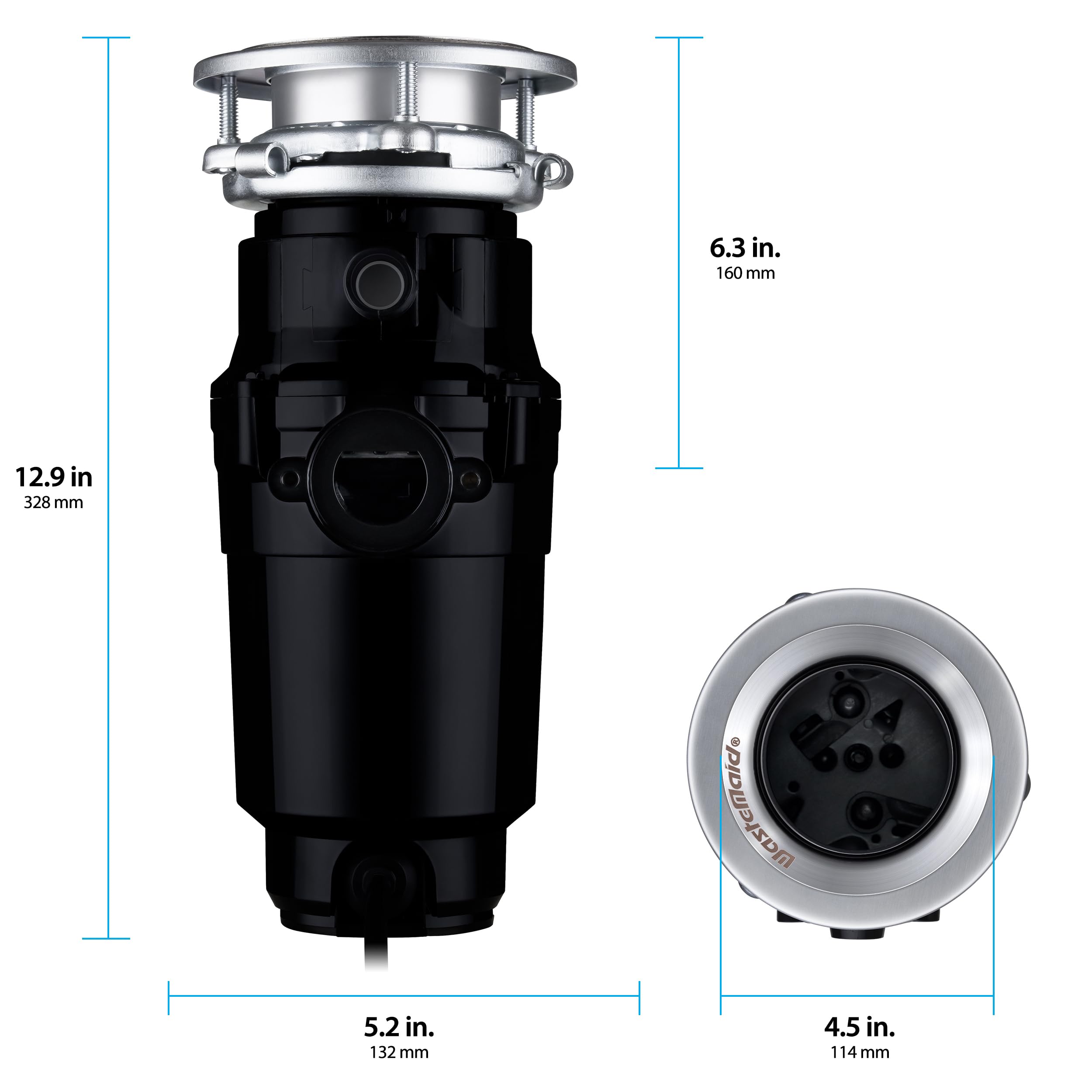 Waste Maid 10-US-WM-058-3B Garbage Disposal Anti-Jam Stainless Steel Food Waste Grinding System, 1/2 HP Economy, Black