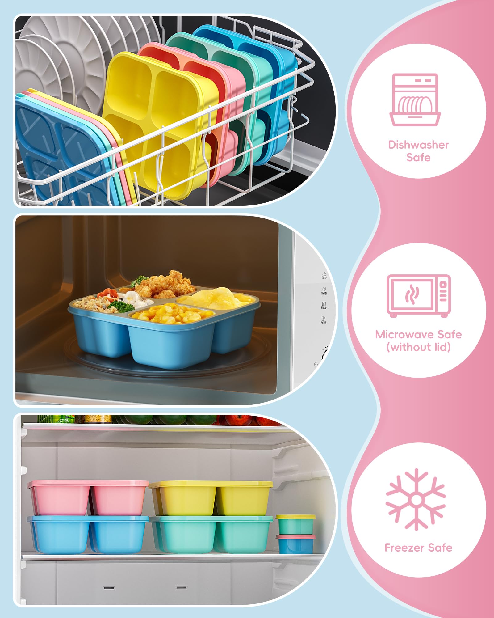 4 Pcs Snack Box Containers Set, Reusable 4 Compartment Lunchable Container with 2Pcs Sauce Containers, Stackable BPA-Free Bento Box for School, Work, Travel (4 Color)
