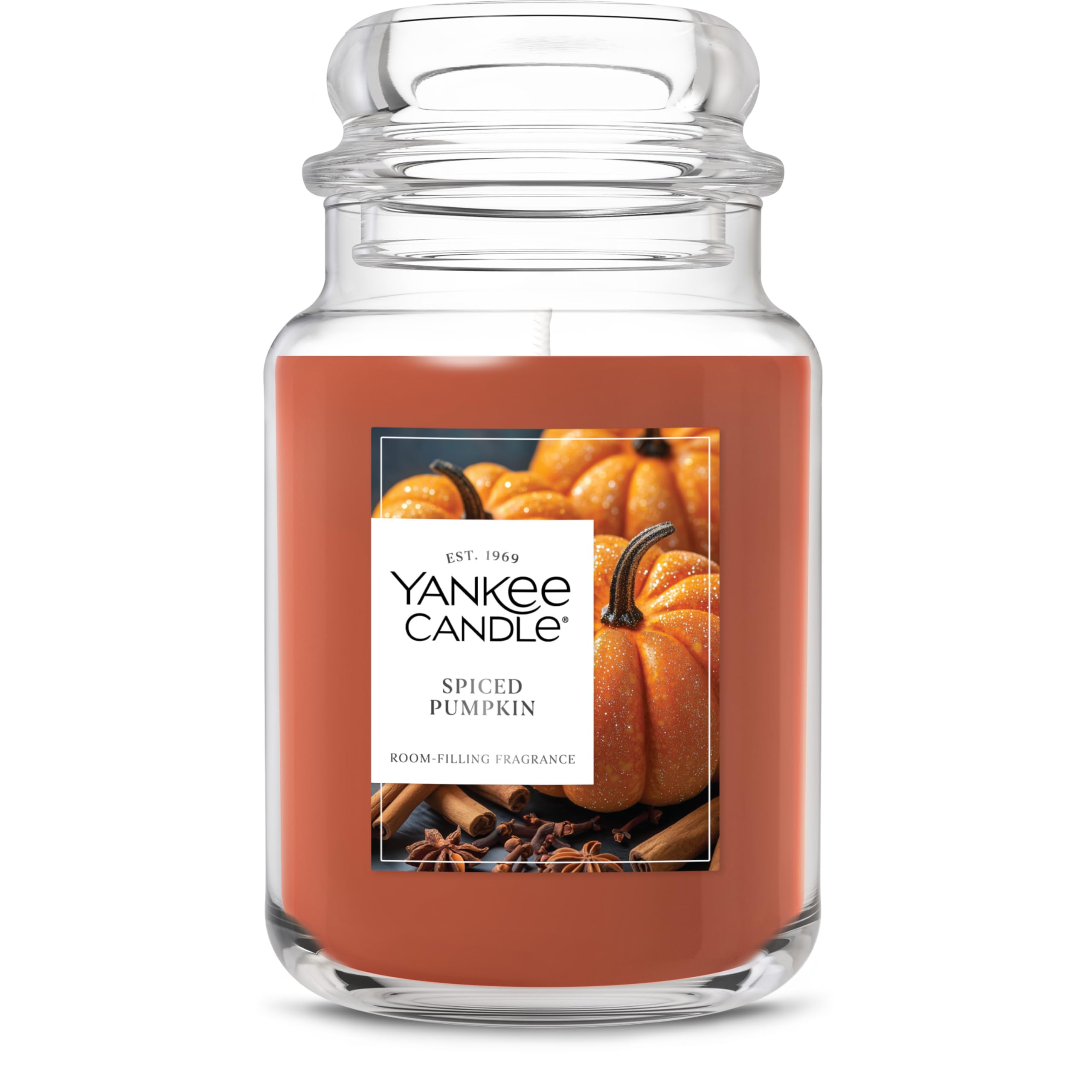 Yankee Candle Large Jar Scented Candle with up to 150 Hour Burn Time, Premium Plant Wax Blend for Consistent Burn, 22 oz Jar Candle with Room Filling Fragrance, Spiced Pumpkin