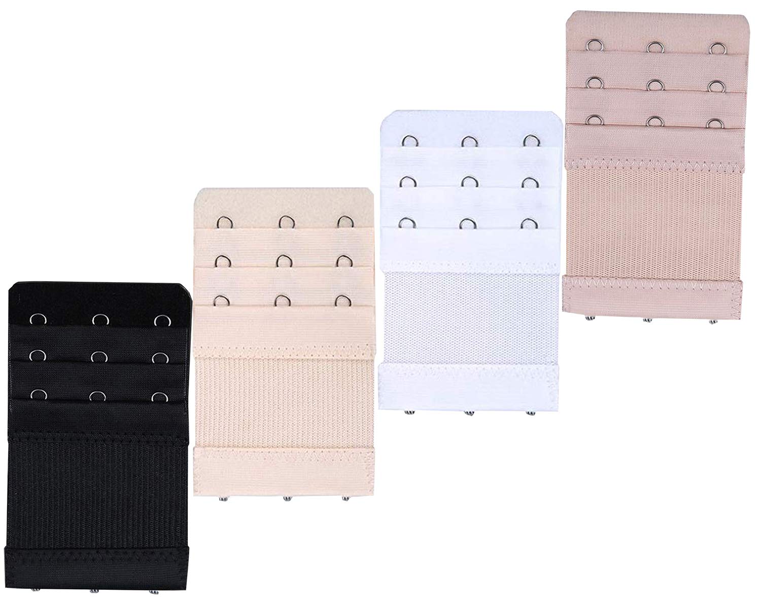 KTOBTEL Bra Extender 3 Hooks 3 Rows Elastic Bra Band Hook Strap Extensions for Women, Pack of 4 (Multicolor)