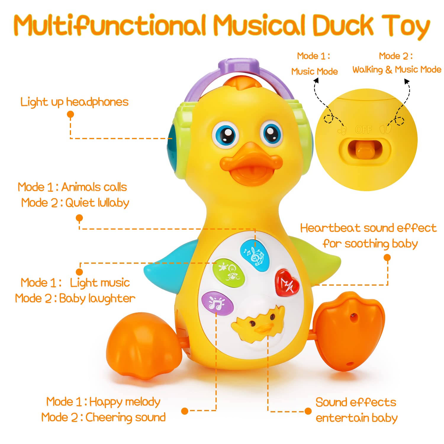 Baby Musical Duck Toy Dancing Crawling Tummy Time, Light Up Infant Toys 0-3-6 6-12 12-18 Months Gifts for 1 2 Year Old Boys Girls Baby Learning Development Toddler Toys Age 0-2