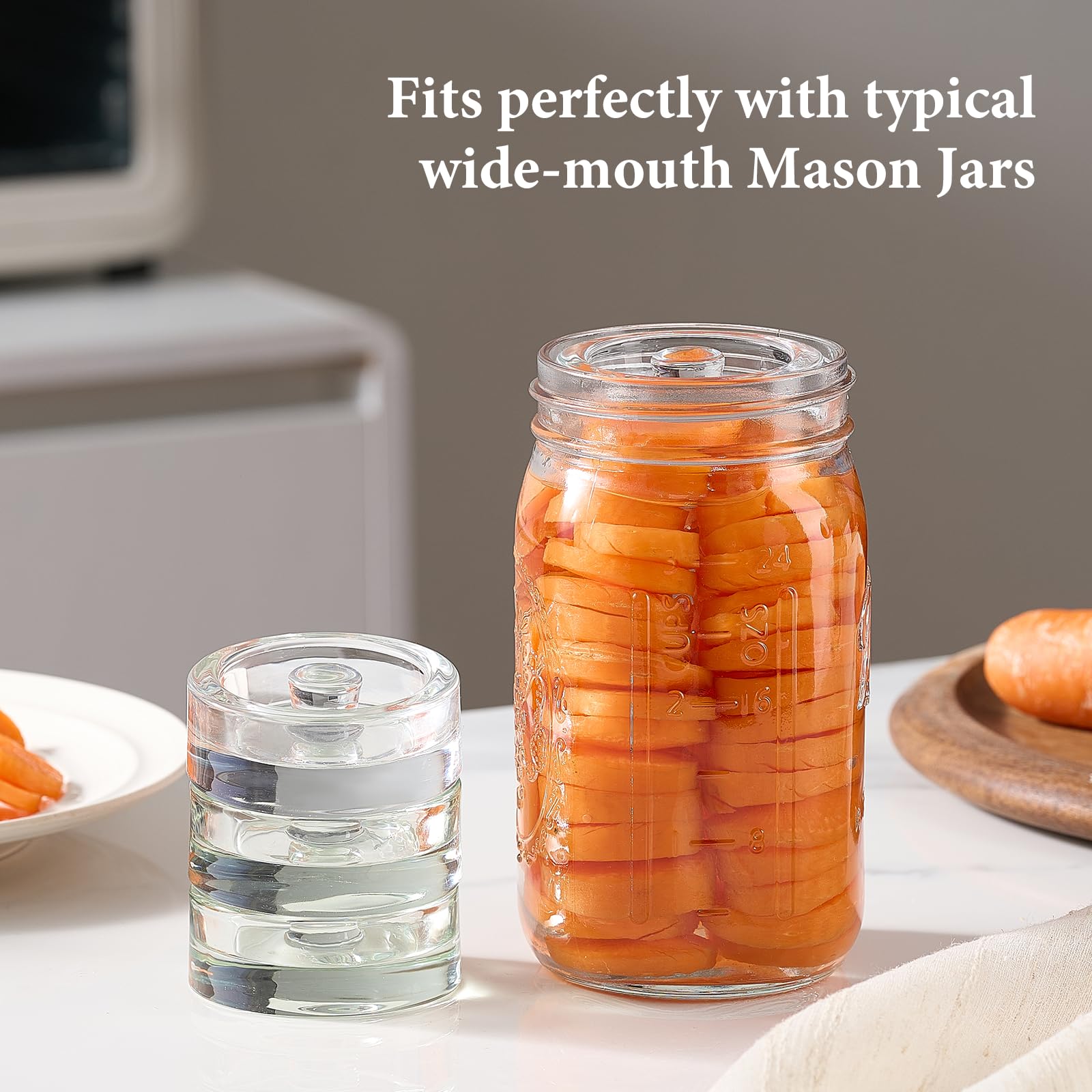 MFacoy 4-Pack of Fermentation Glass Weights with Easy Grip Handle for Great Wide Mouth Canning Mason Jars, Pickling Sourkrout Kraut Glass Weight Fermentation Kit with Easy Grip Handle, Dishwasher Safe