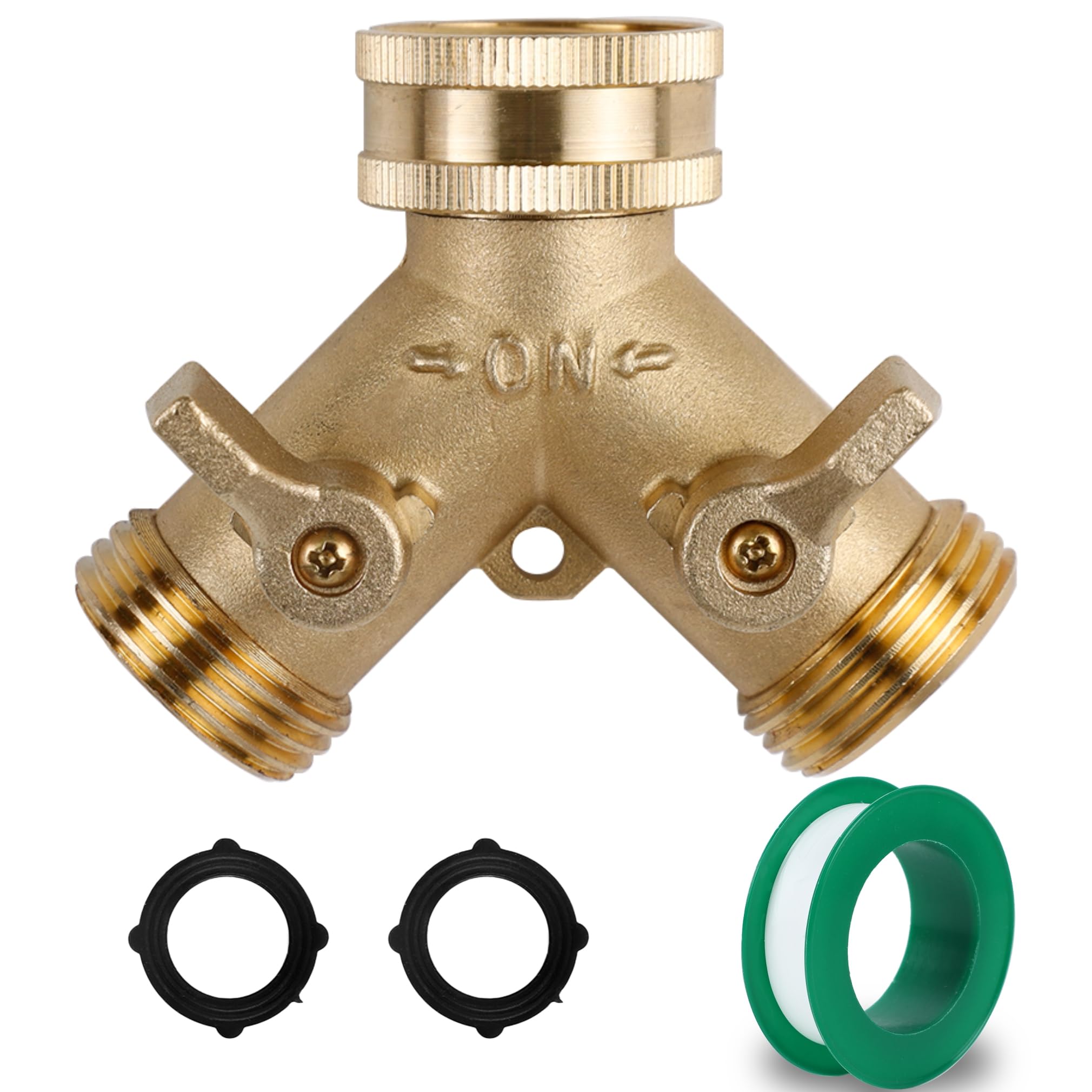 Triumpeek Brass Garden Hose Splitter, 3/4 Inch 2-Way Y Brass Hose Connector with O-ring Washers & Tape