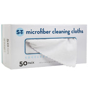 S&T INC. 50 Pack 11.8" x 11.8" Microfiber Cleaning Cloth with Box, Bulk Microfiber Towel for Home, Reusable Microfiber Towels for Cars, White