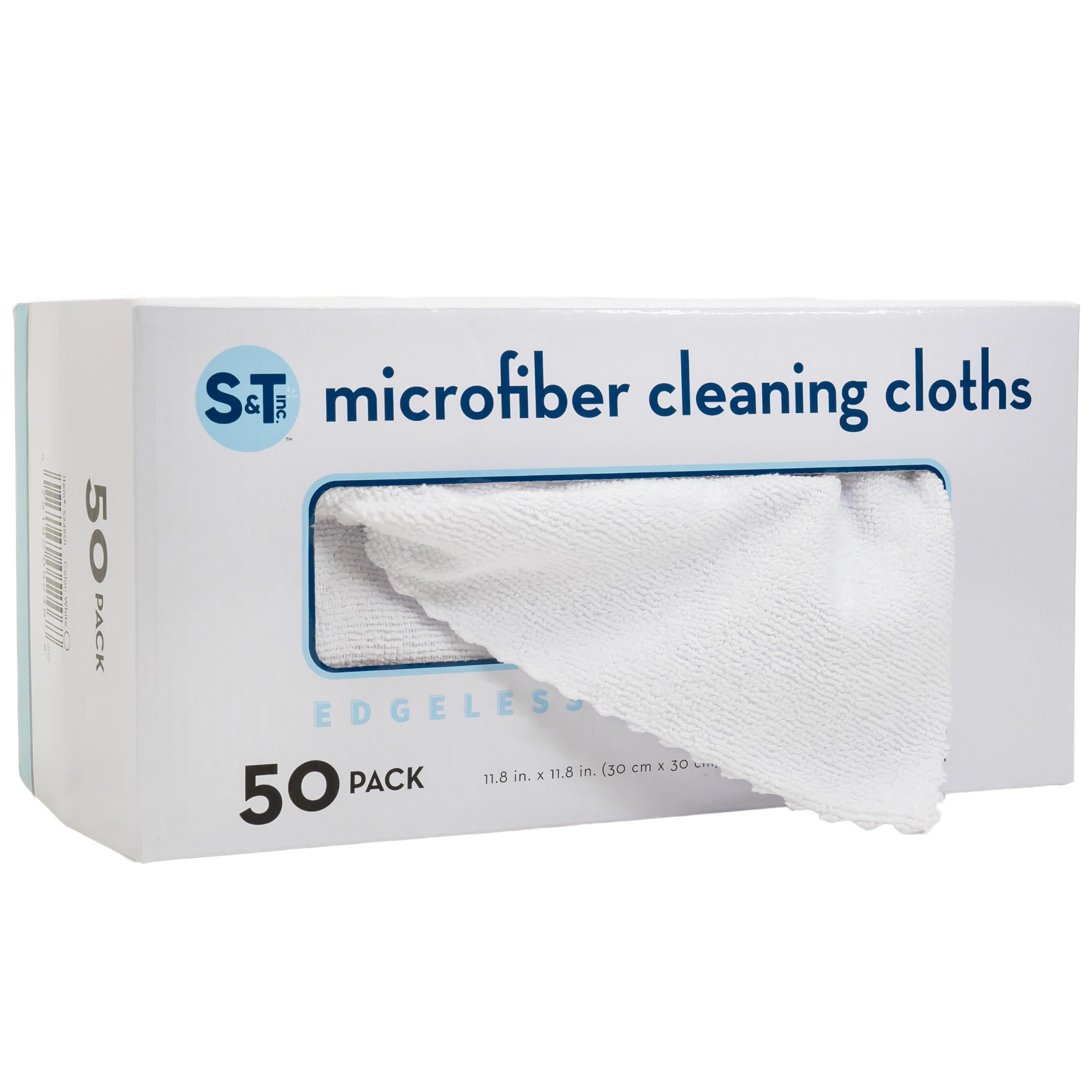 S&T INC. 50 Pack 11.8" x 11.8" Microfiber Cleaning Cloth with Box, Bulk Microfiber Towel for Home, Reusable Microfiber Towels for Cars, White