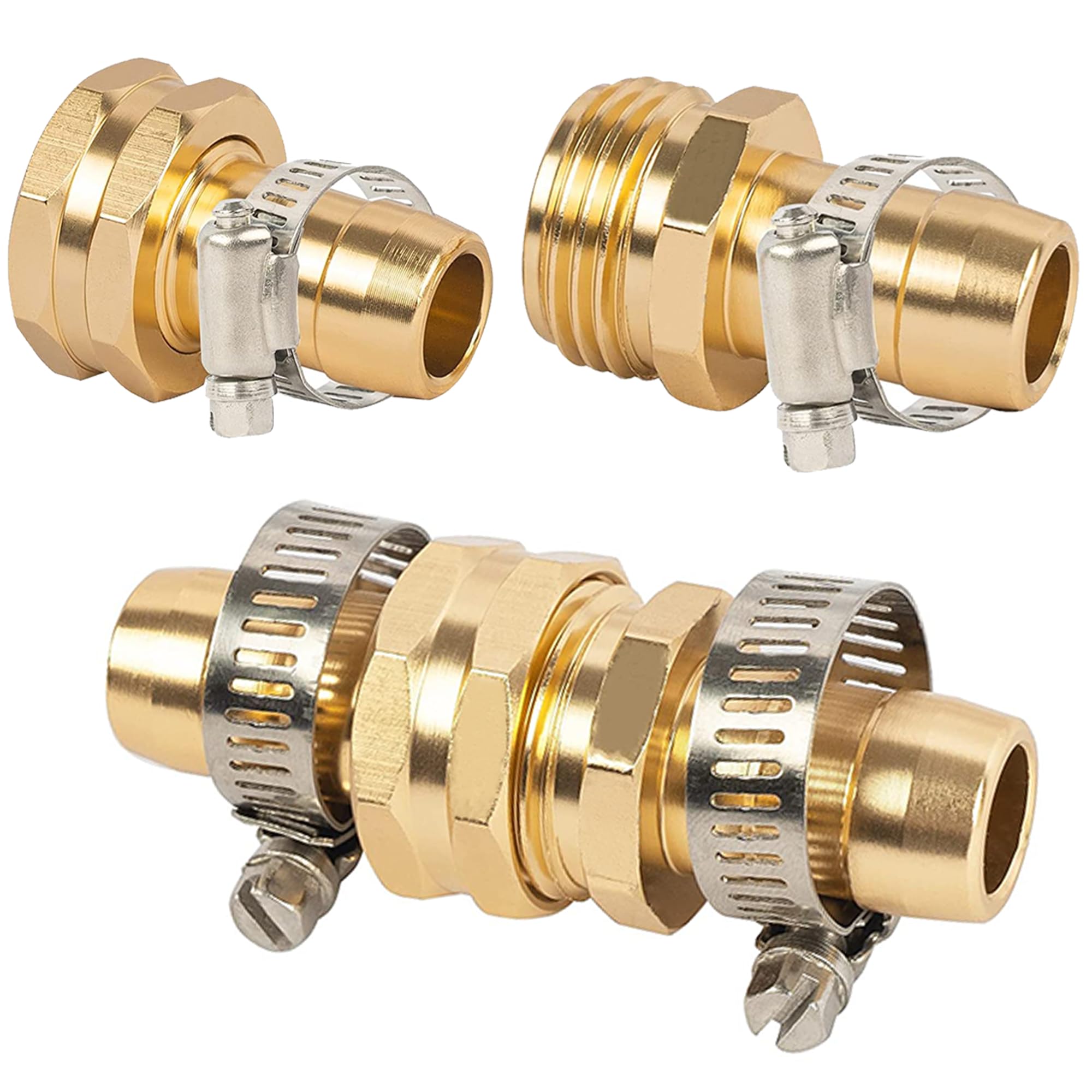 LIULO TOOL Garden Hose Repair Connector with Clamps, Fit for 3/4" or 5/8" Aluminum Garden Hose Fitting, Male and Female Hose Fittings, 4 Sets