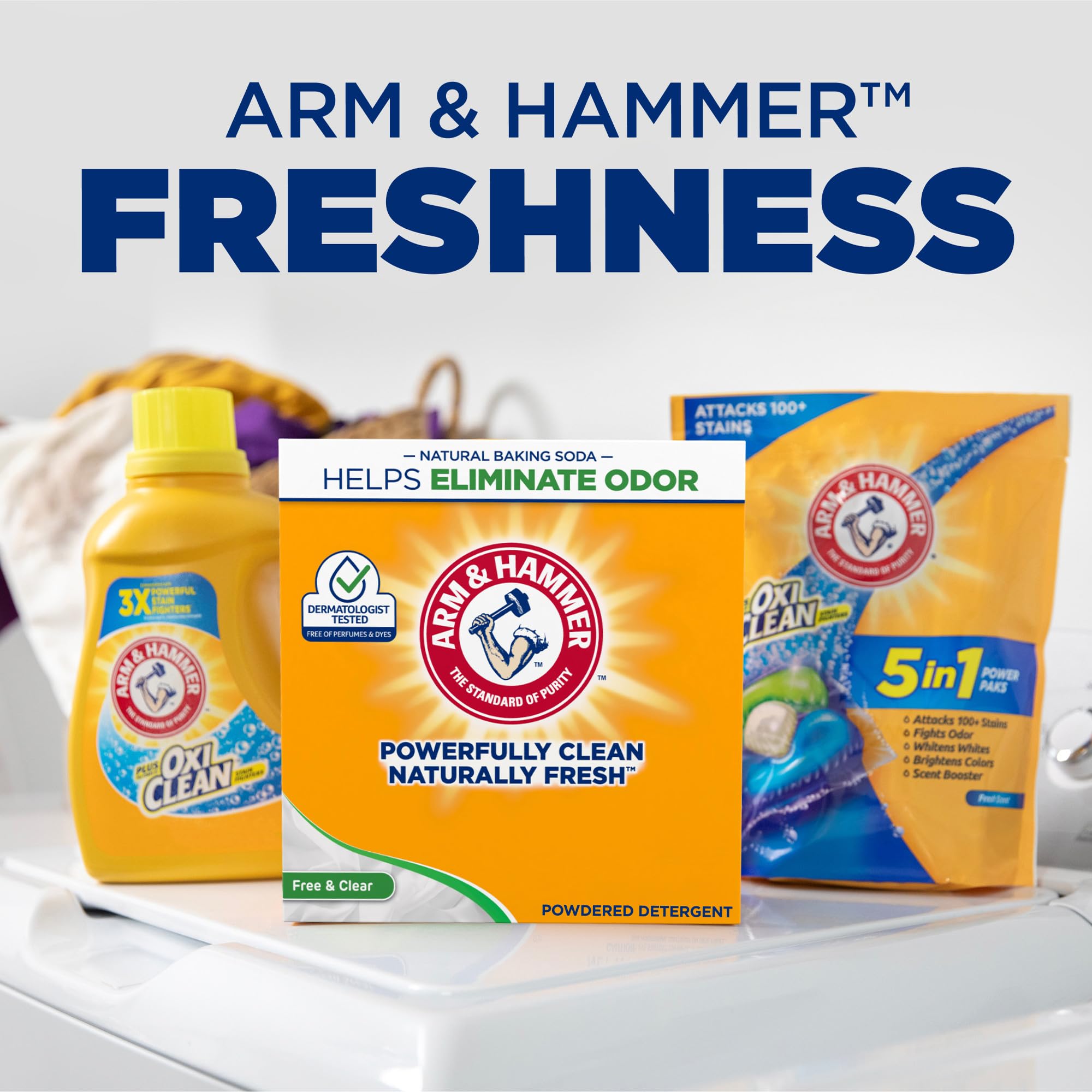 Arm & Hammer Laundry Detergent, Free of Perfume & Dyes, Powder, 100 Loads, 6.16 lb