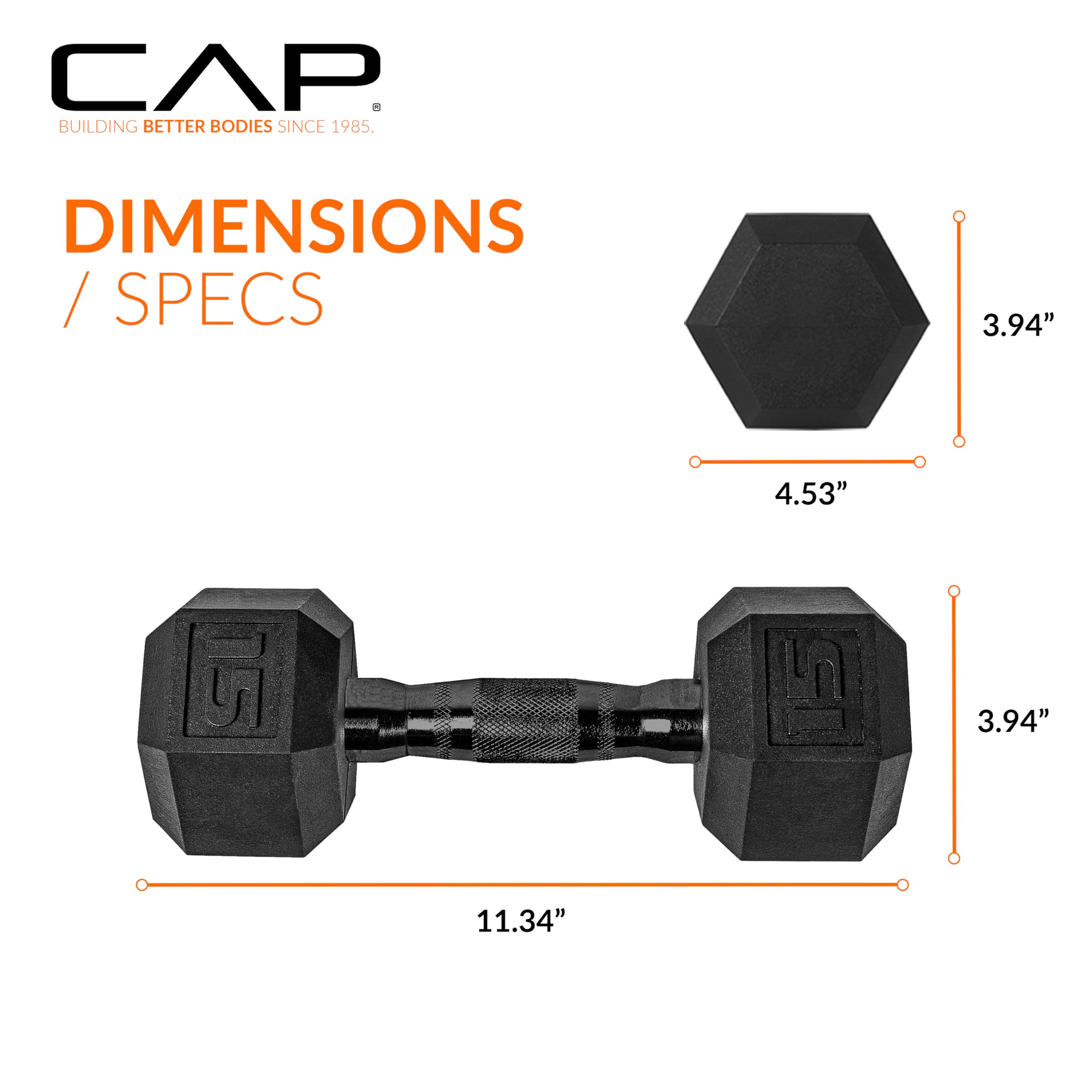 CAP Barbell 15 LB Coated Hex Dumbbell Weight Pair with Black Handle