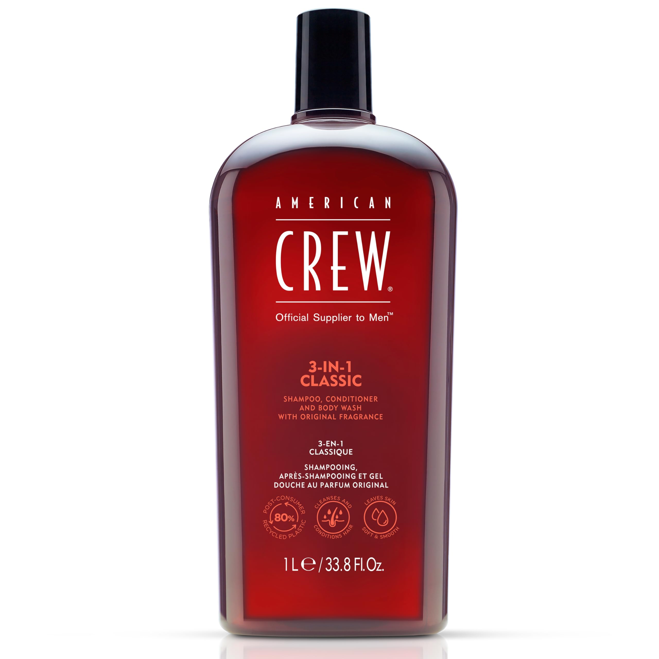 American Crew Shampoo, Conditioner & Body Wash for Men, 3-in-1, 33.8 Fl Oz
