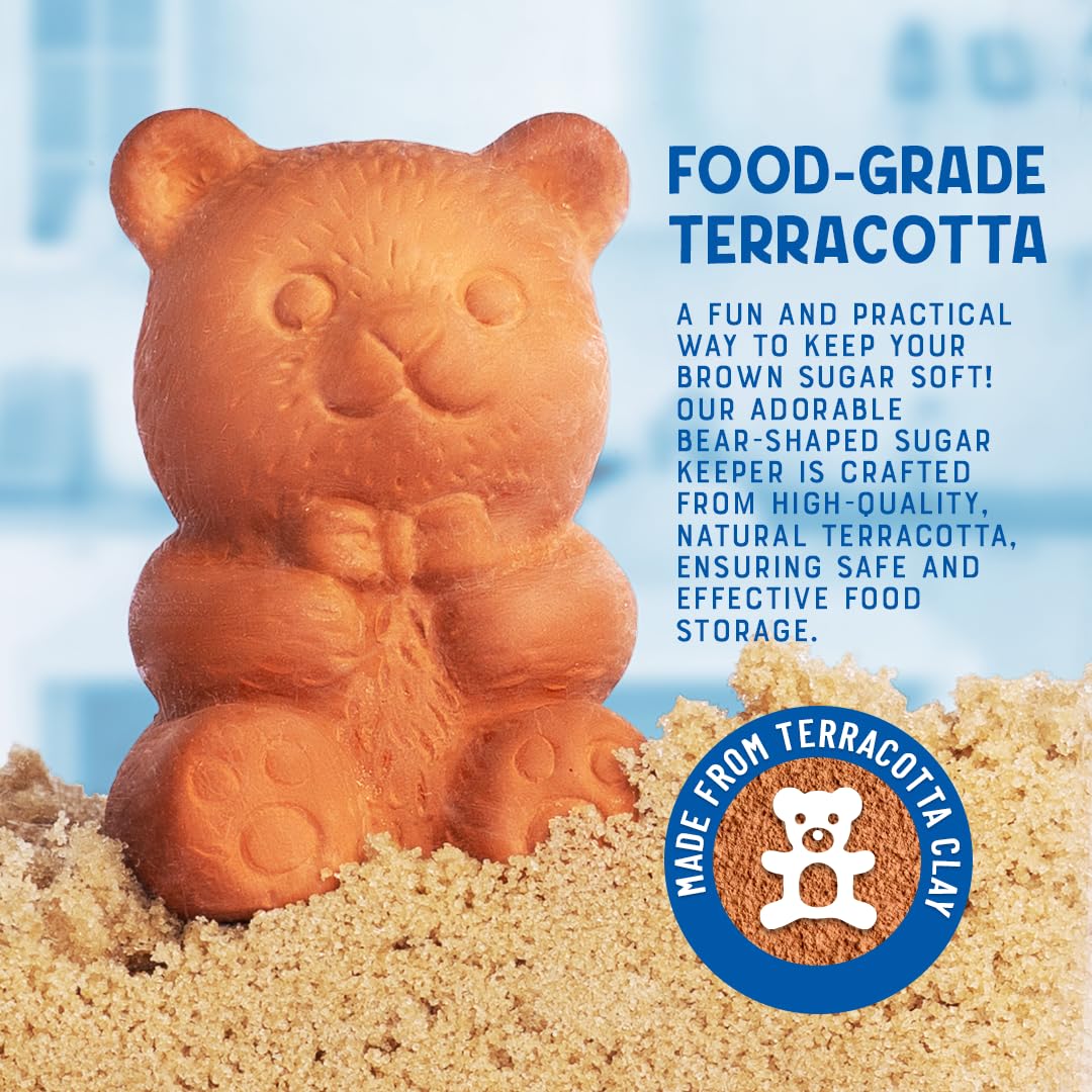 Vivid Works Brown Sugar Keeper - Terracotta Brown Sugar Bear to Maintain Food Moisture in Storage Container - Terra Cotta Food Saver