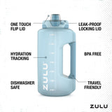 ZULU Goals 64oz Large Half Gallon Jug Water Bottle with Motivational Time Marker, Covered Straw Spout and Carrying Handle, Perfect for Gym, Home, and Sports, Grey