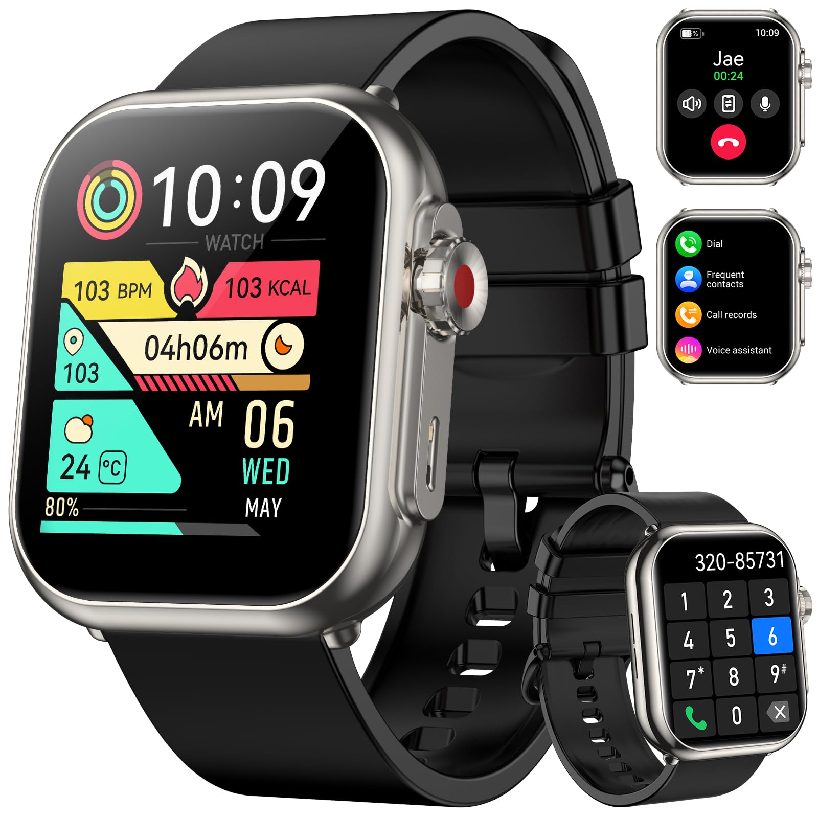 Smart Watch for Men Women, 1000 mAh 100 Day Battery Life, 1.85" Fitness Tracker Bluetooth Call/Make Calls, 110+ Sport Modes, IP68 Waterproof, Heart Rate, 24/7 Sleep Monitor Fitness Watch, iOS/Android