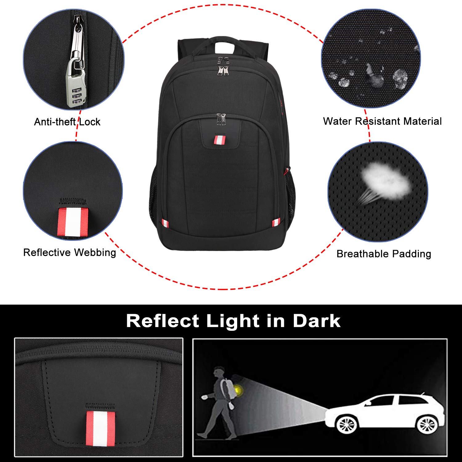 Travel Laptop Backpack, Black Backpack for Men and Women with USB Slit Business Computer Back Pack (Black, 15.6 Inch)