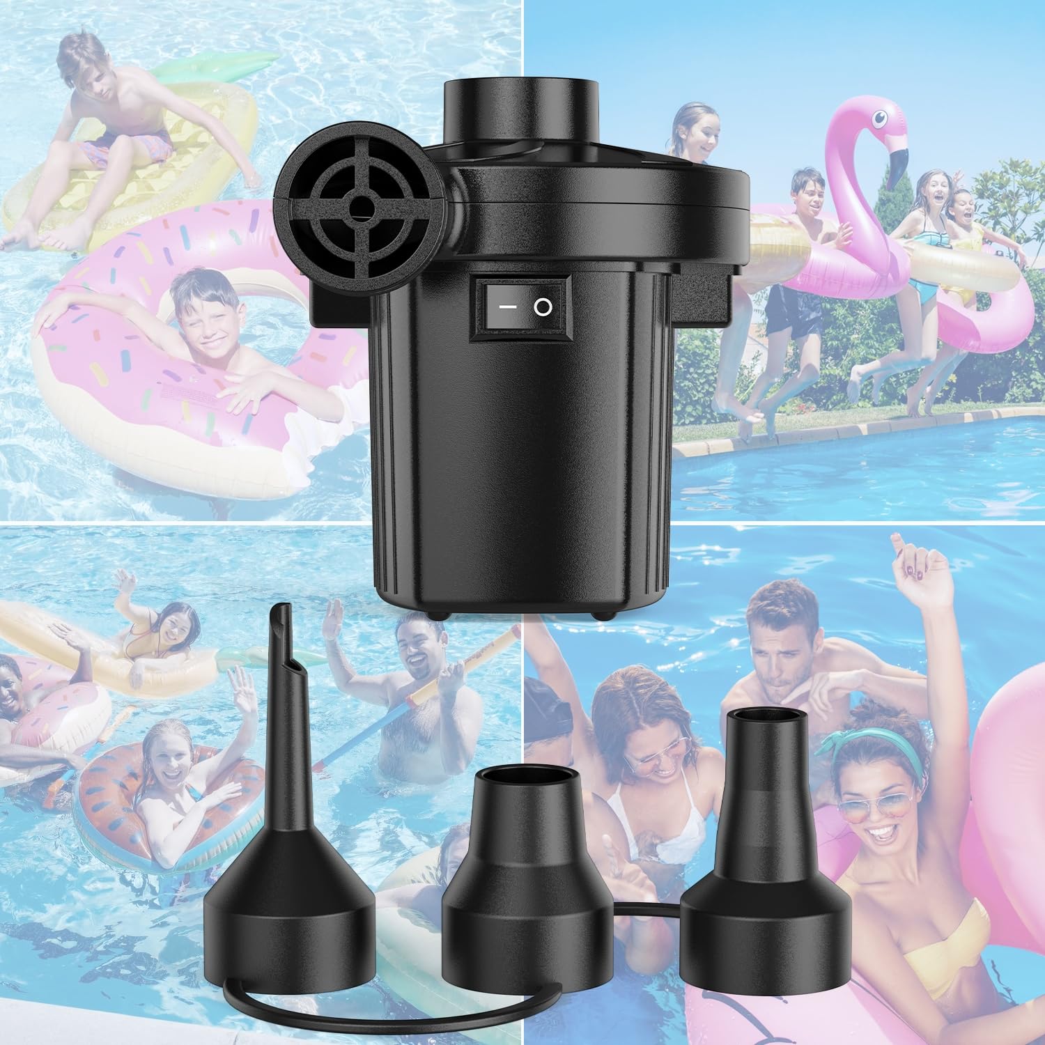 Electric Air Pump for Inflatables,Portable Quick-Fill Air Pump with 3 Nozzles,110-120V, Inflator & Deflator Pumps for Outdoor Camping, Air Mattress Beds,Boats,Inflatable Cushion,Couch,Pool Floats