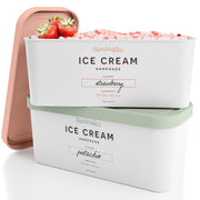 ZICOTO Set of 2 Reusable Ice Cream Tub Containers 2 Quart Each - Perfect for Homemade Sorbet, Frozen Yogurt Or Gelato - Stackable Storage Containers, Stickers And Lids Stores Easily In Freezer