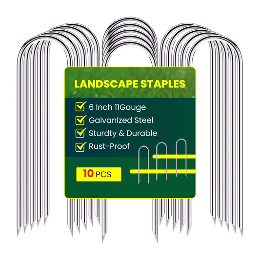 Garden Stakes 6 inches, U-Shaped Tent Stakes, Galvanized Landscape Staples, Ground Stakes for Landscaping Securing Weed Barrier Fabric, Holding Fencey,Christmas Decorations