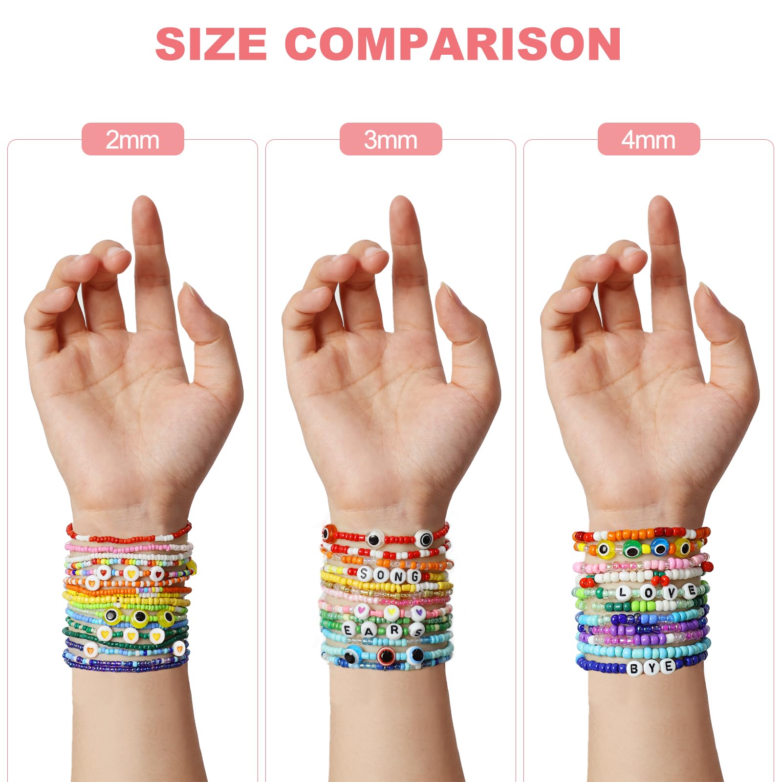 Redtwo 4mm Glass Seed Beads for Jewelry Bracelet Making Kit, Small Beads Friendship Bracelet Kit, Tiny Waist Beads with Letter Beads and Elastic String, DIY Art Craft Girls Gifts.