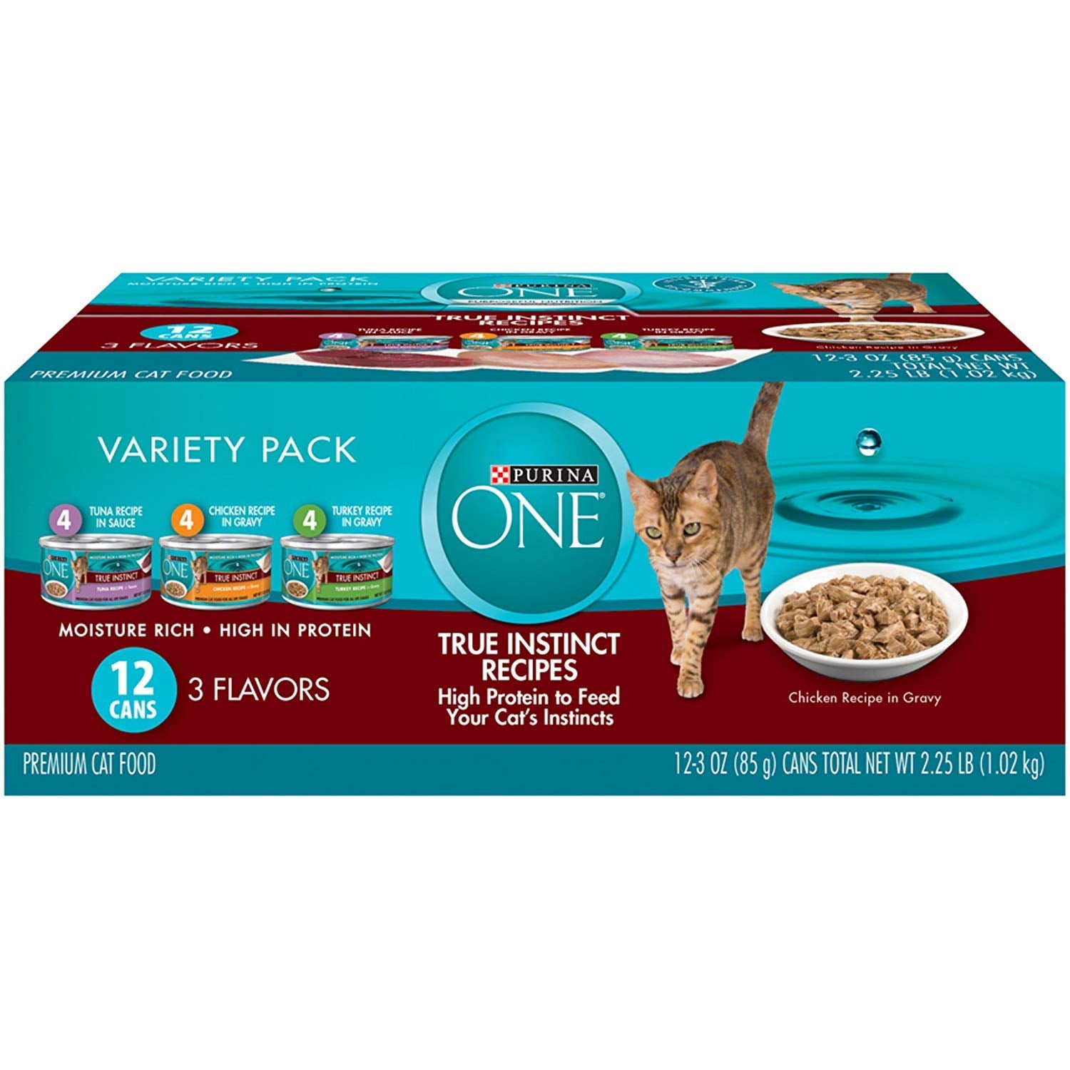 Purina ONE Natural High Protein Cat Food, True Instinct Chicken Recipe in Gravy - (Pack of 24) 3 oz. Pull-Top Cans