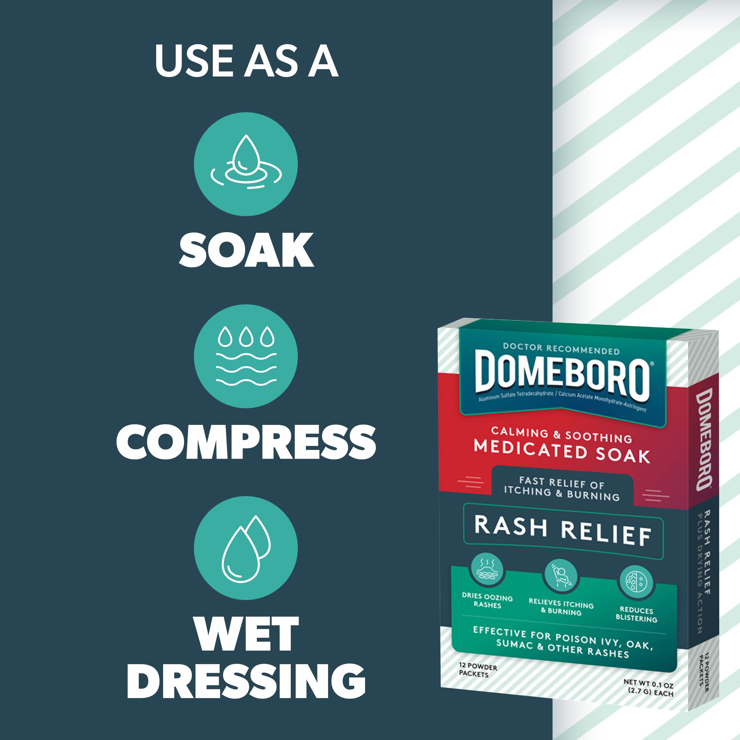 Domeboro Medicated Soak Rash Relief (Burow’s Solution), 12 Count (Pack of 1) - Packaging May Vary