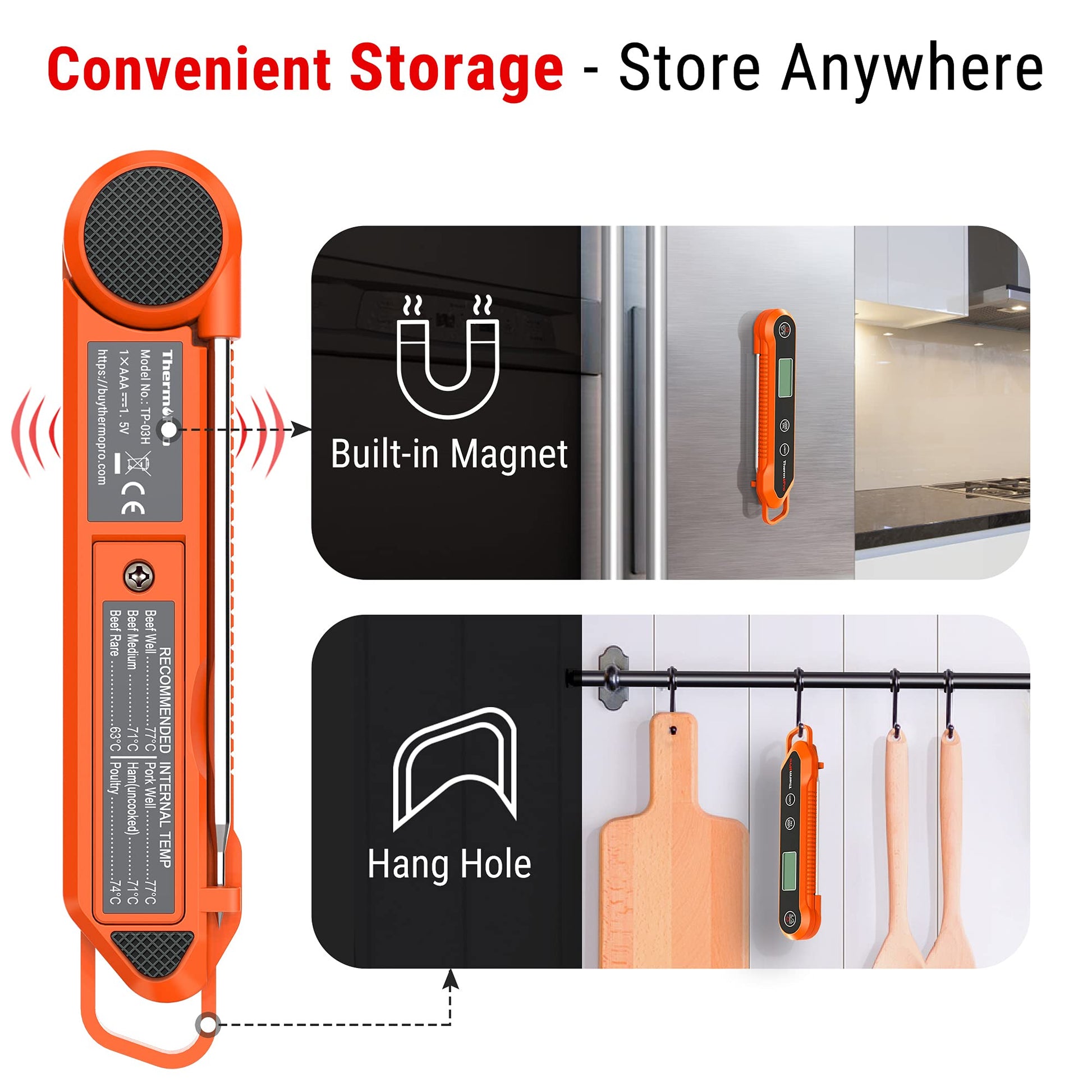 ThermoPro Digital Instant Read Meat Thermometer for Grilling Waterproof Kitchen Food Thermometer with Calibration & Backlight Smoker Oil Fry Candy Thermometer with Temperature Indicators