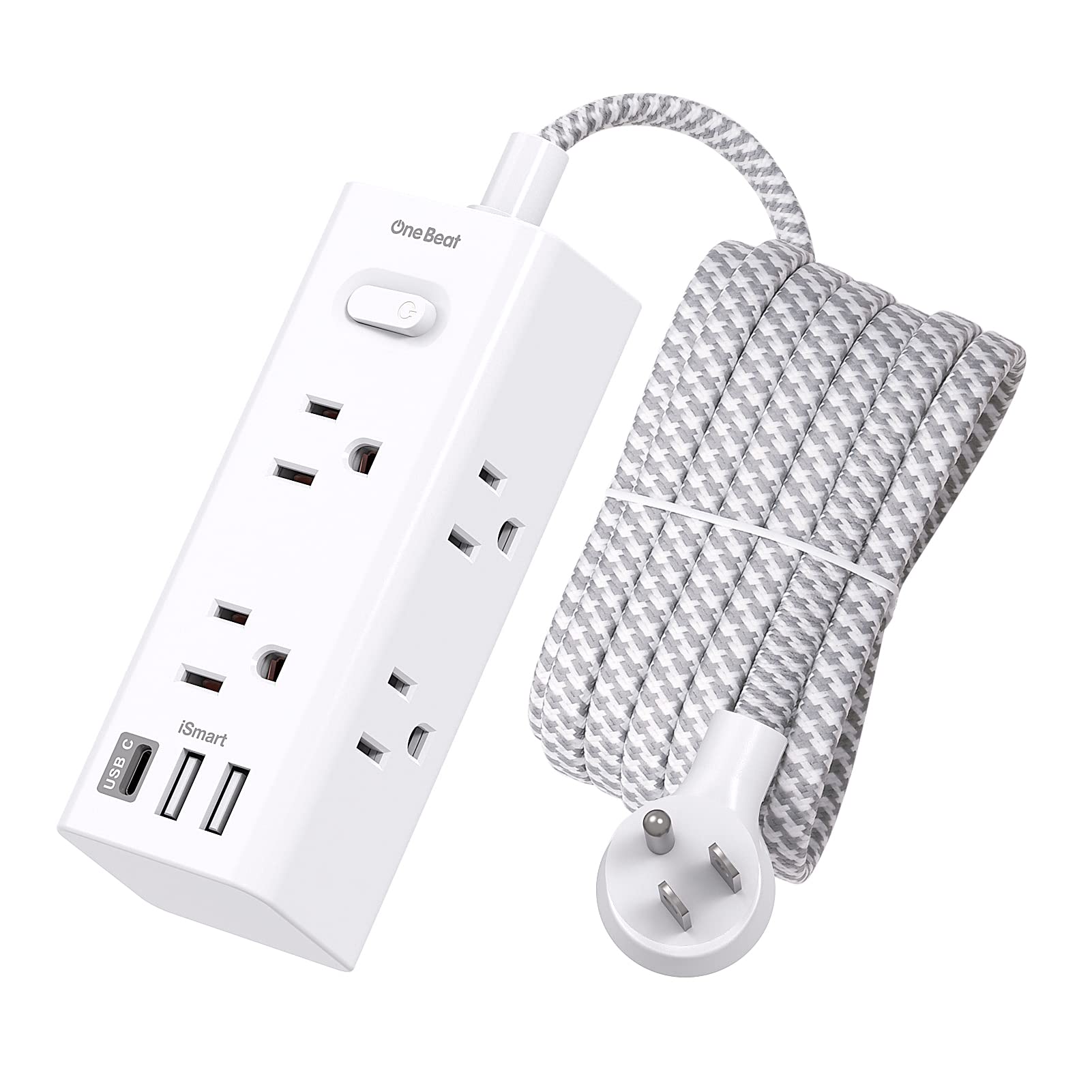 10 Ft Power Strip Surge Protector, Extension Cord with 6 Widely Outlets 3 USB Ports (1 USB C), 3-Side Outlet Extender Strip, Flat Plug, Wall Mount Small Power Strip for Travel Home Office College Dorm