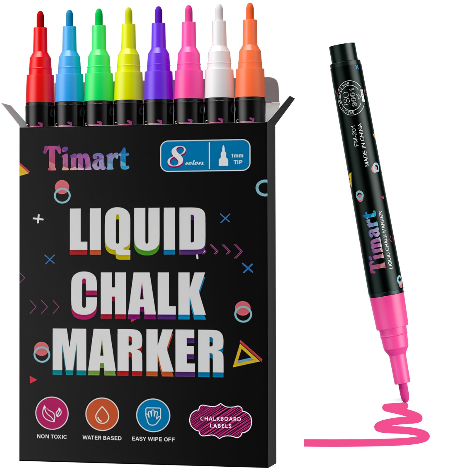 Timart Kreidestifte, extrafeine Spitze (8er-Pack, 1 mm), flüssige Kreidemarker – trocken abwischbare Marker für Schultafeln, Kreidetafeln, Fenster, Glas, Bistros, Autos, Schilder, Kreidetafel-Etiketten enthalten