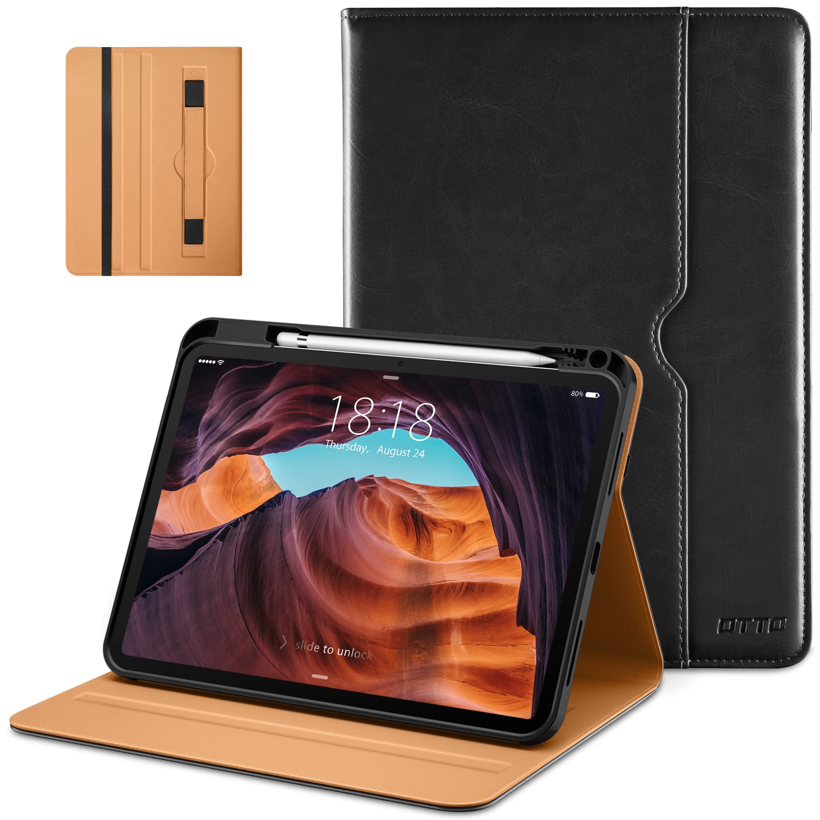 DTTO for iPad 10th Generation Case 10.9 Inch 2022, Premium Leather Business Folio Stand Cover with Pencil Holder - Auto Wake/Sleep and Multiple Viewing Angles, Black