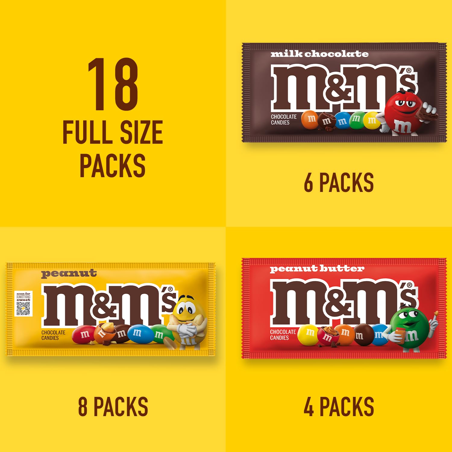 M&M's Milk Chocolate, Peanut & Peanut Butter Full Size Chocolate Halloween Candy Assortment Trick or Treat Gifts - 18 Piece Bulk Candy Box