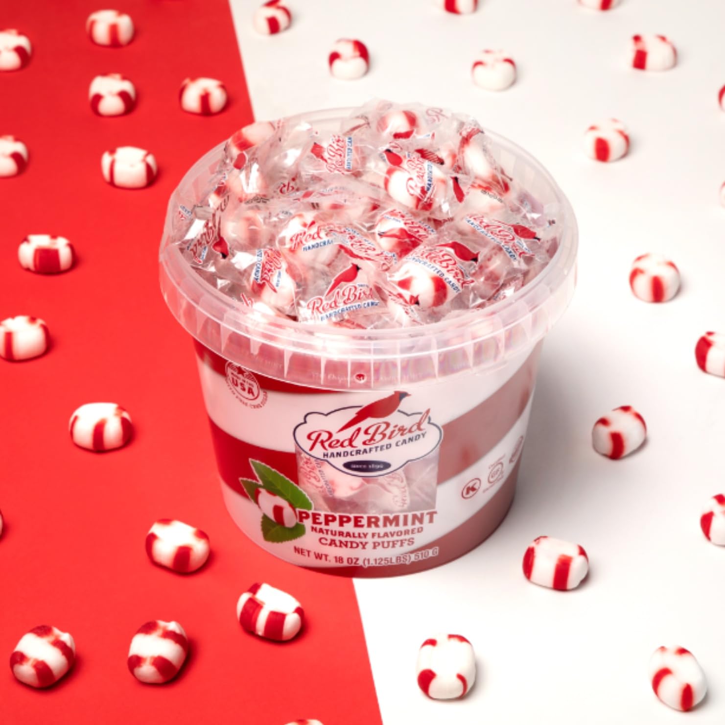 Red Bird Soft Peppermint Candy, Individually Wrapped, Gluten Free Breath Mints, 18 oz Tub