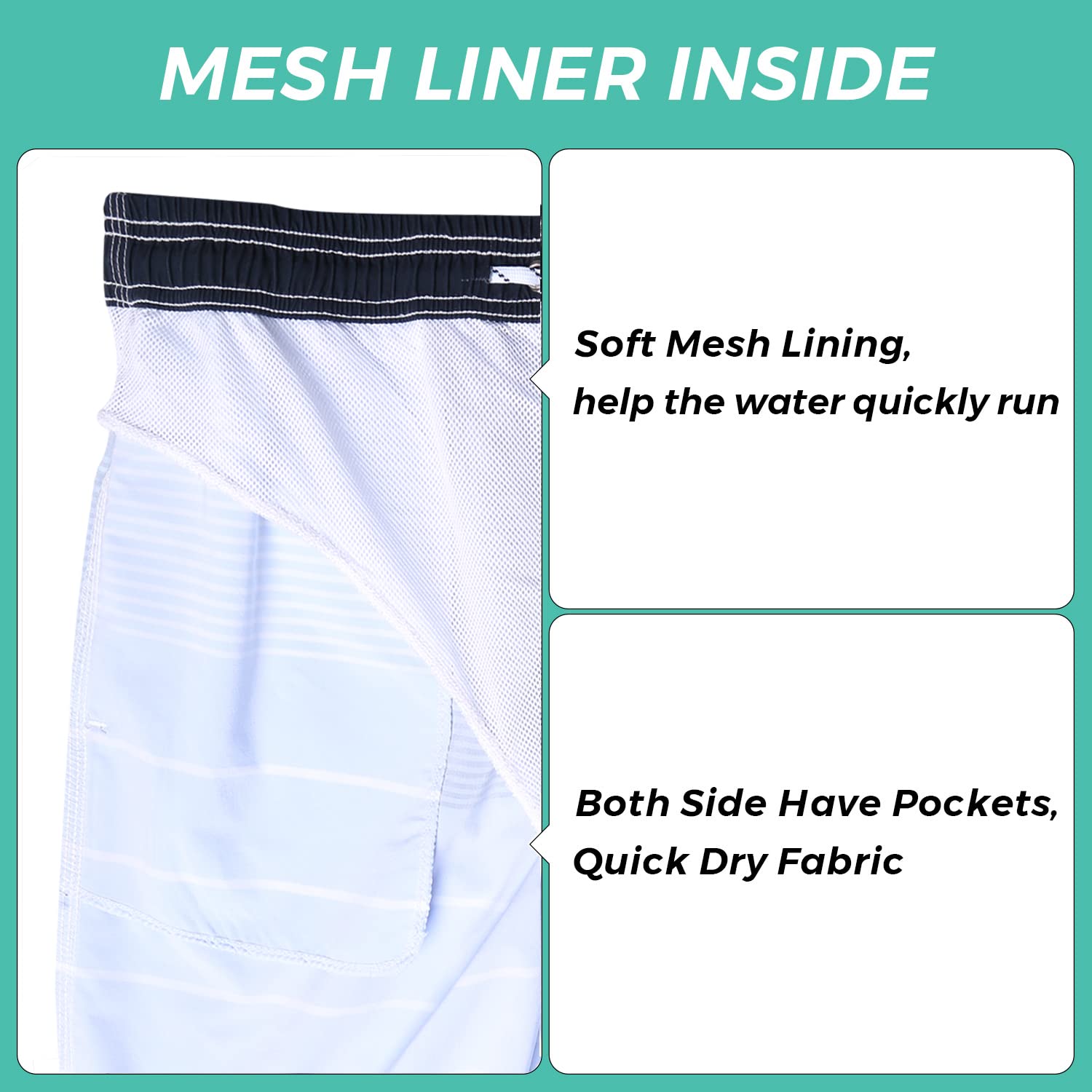 ELETOP Men's Swim Trunks Quick Dry Bathing Suit Swimming Board Shorts Mesh Lining Beach Swimwear Stripe Blue L