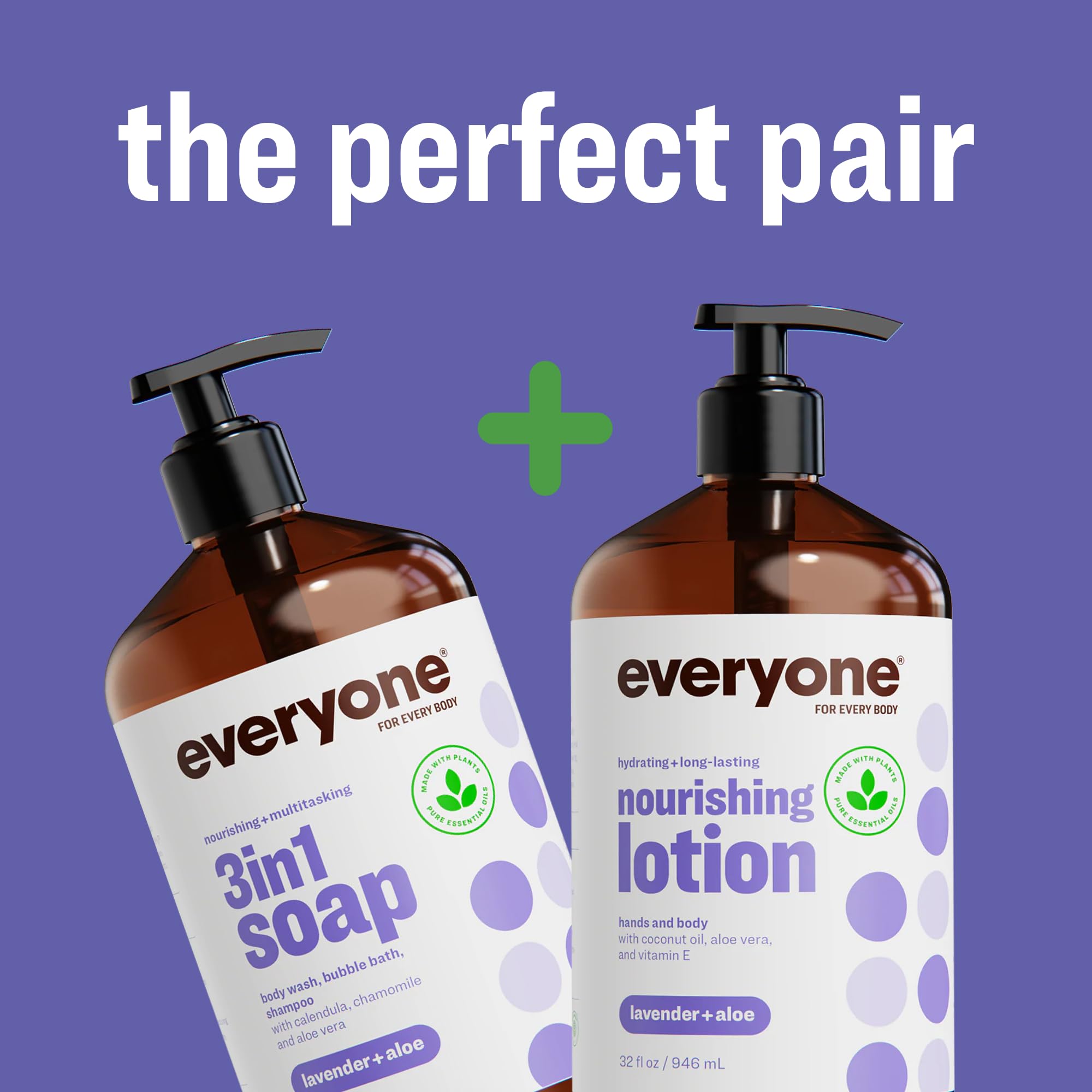 Everyone 2-in-1 Lotion for Hands/Body, 32 ounce (Pack of 2) Lavender and Aloe made with Essential Oils for Men and Women