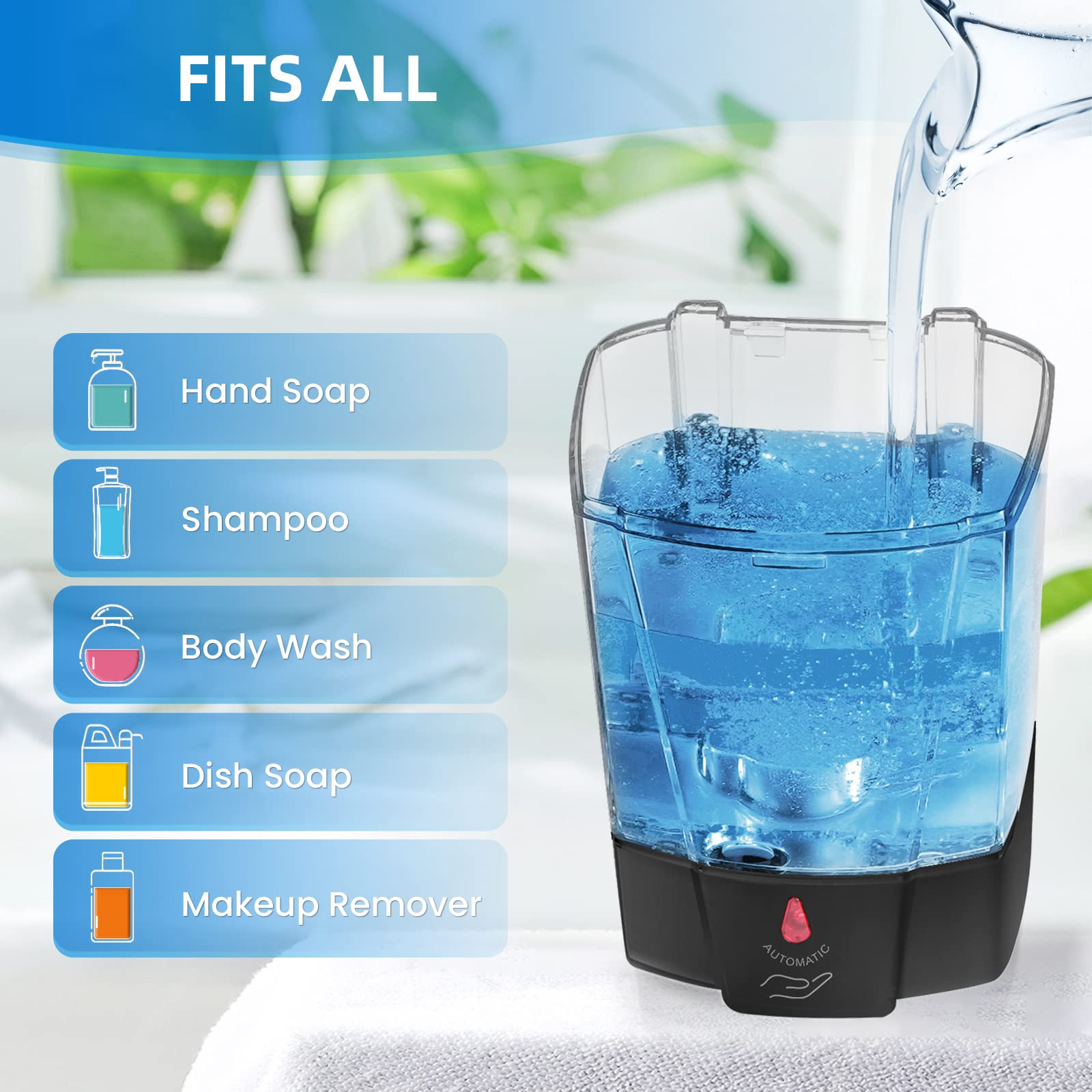 SVAVO Automatic Soap Dispenser Hand Soap Dispenser Wall Mount 600m/21 fl.oz, Touchless Electric Sensor Pump Battery Operated for Offices Home Kitchen Bathroom Hotel Restaurant Commercial